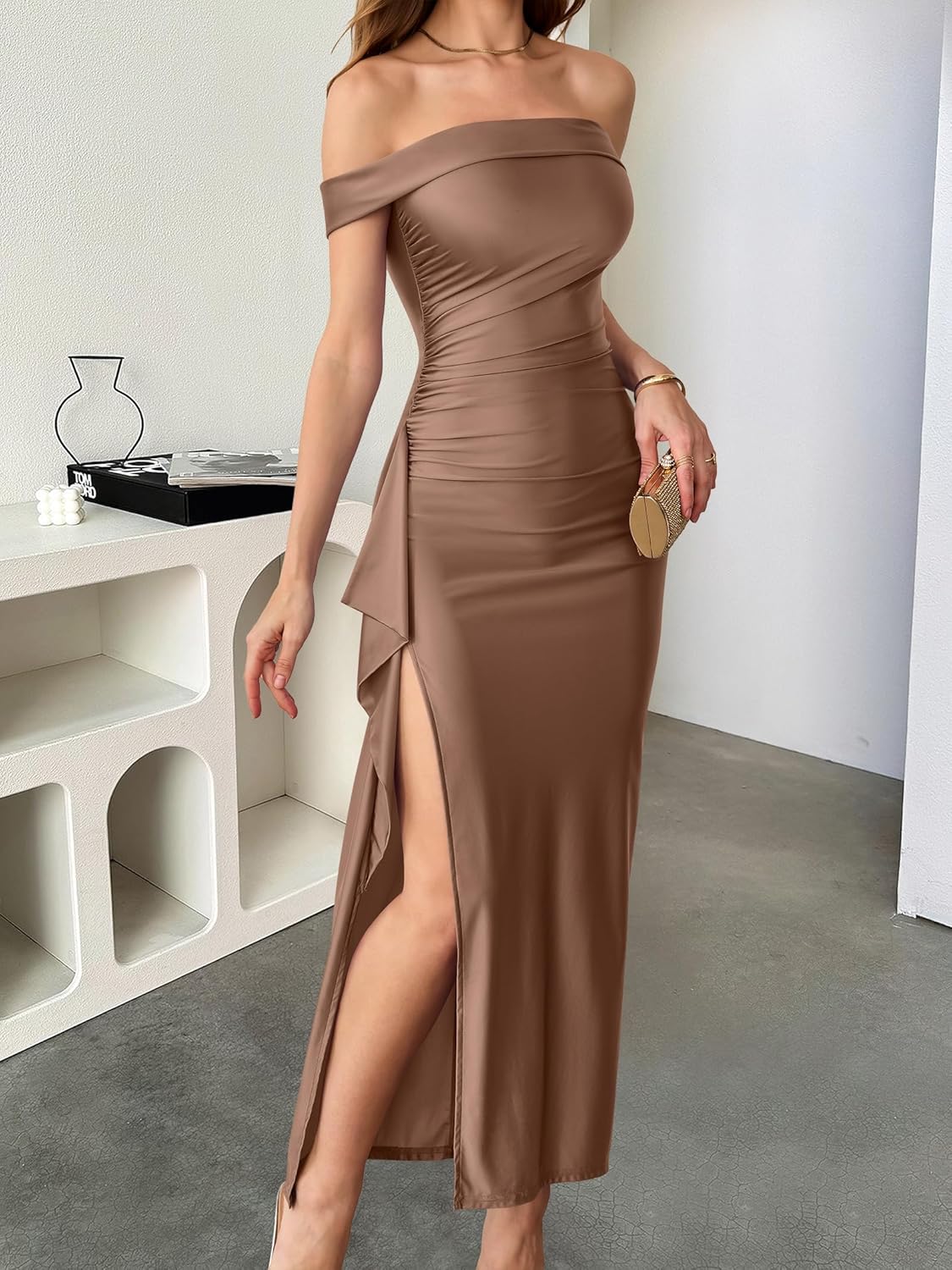Caracilia Women Off Shoulder Sleeveless Maxi Formal Dress 2026 Sexy High Split Wedding Guest Cocktail Party Elegant Dresses - Image 4
