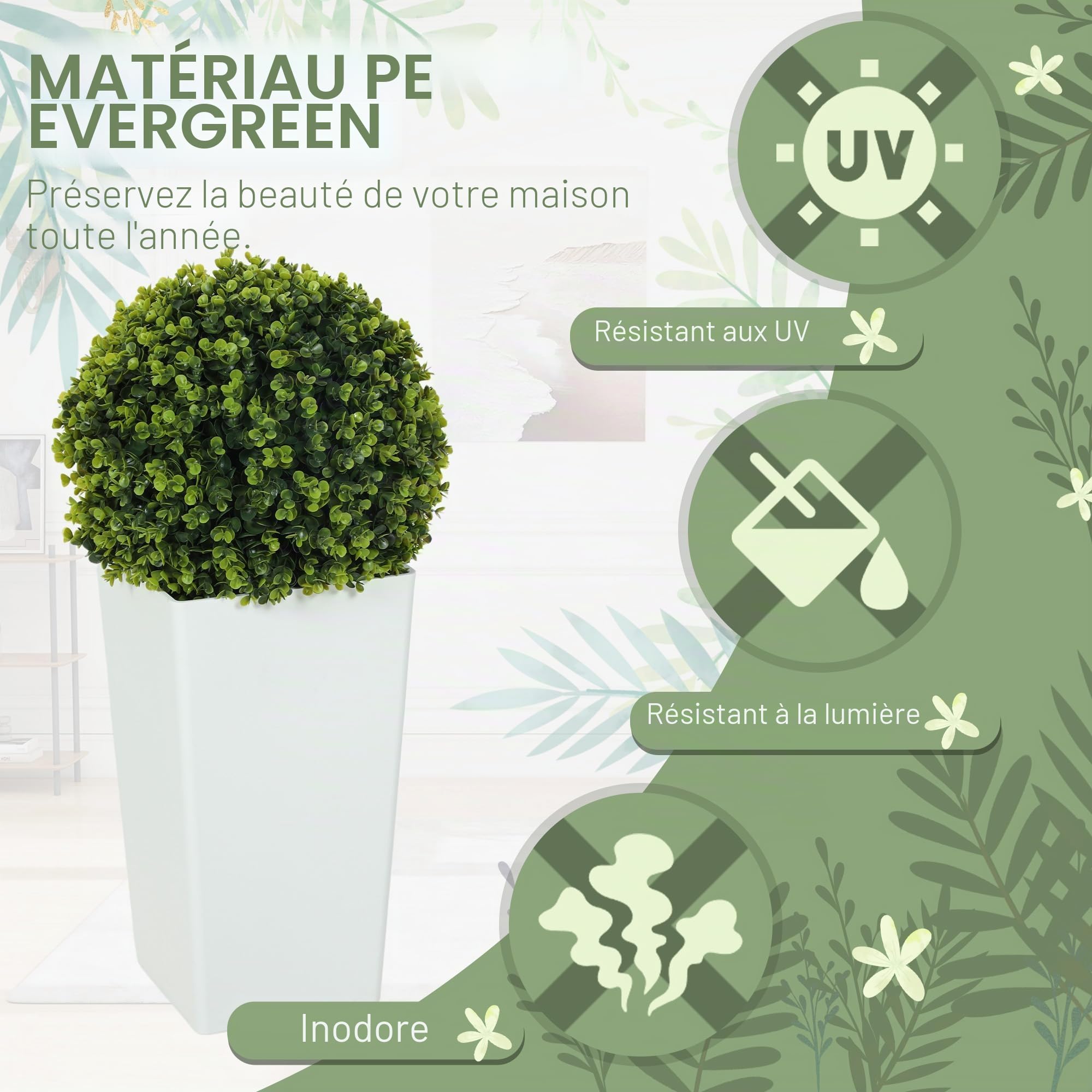 HOMCOM Lot de 2 Boules d'eucalyptus artificielles 65cm en Pot
