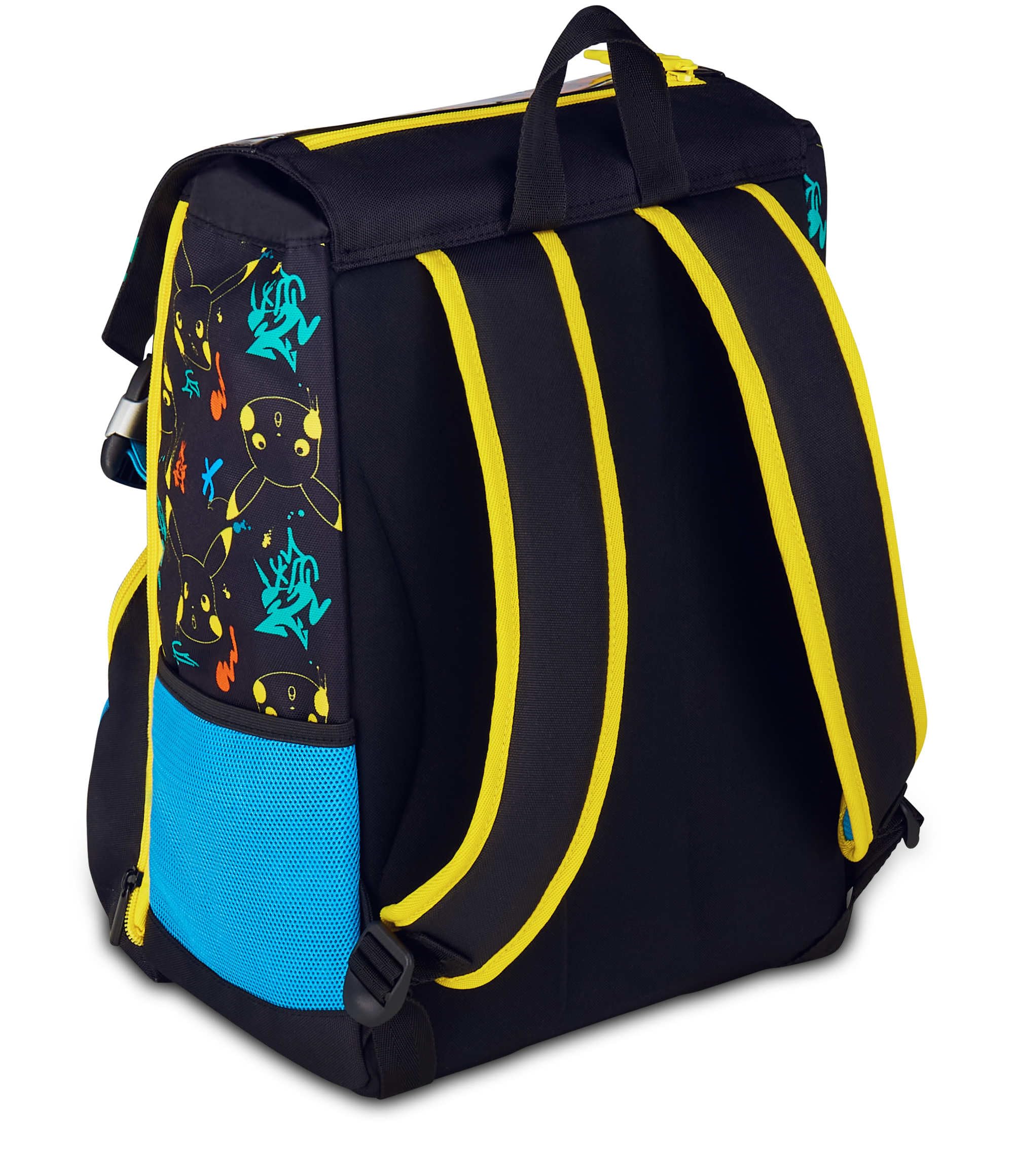 Seven Pokémon - Mochila con doble compartimento extensible, negra, gran capacidad, respaldo preformado, para niño, escuela primaria, Negro, Talla única, Casual