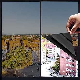 Window Privacy Film, Window Tint Sun Blocking Heat reducing and UV Protection, one-Way Privacy Mirror Reflective Film,Explosion-Proof Premium PET Material, Cosmic Black,17.5 Inch x 16.4 Feet