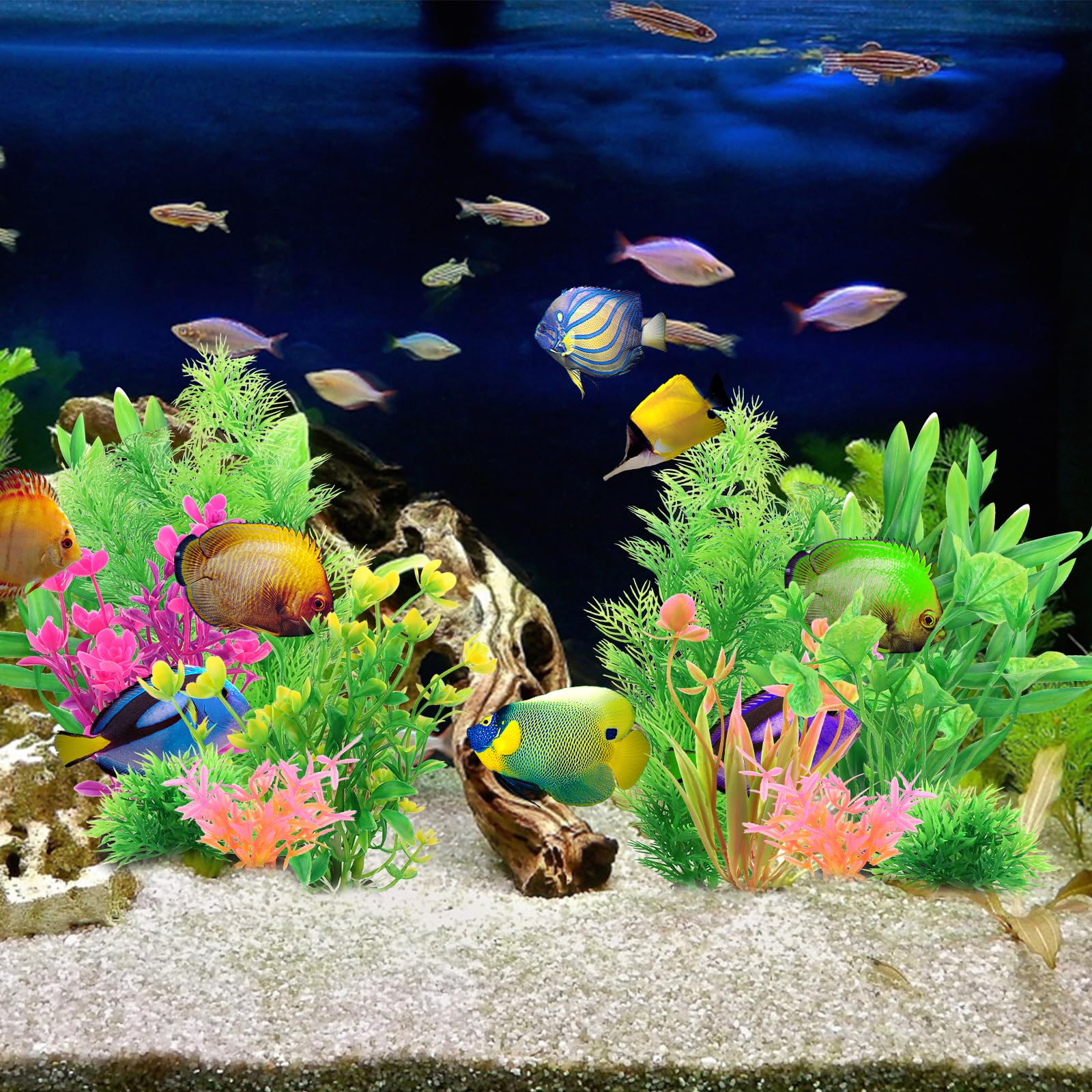 Aquarium Decoration Plante, 11 Pièces Vert Plantes Artificielle Aquarium Deco, Décoration Verte pour et Terrarium, Cachettes pour Poissons