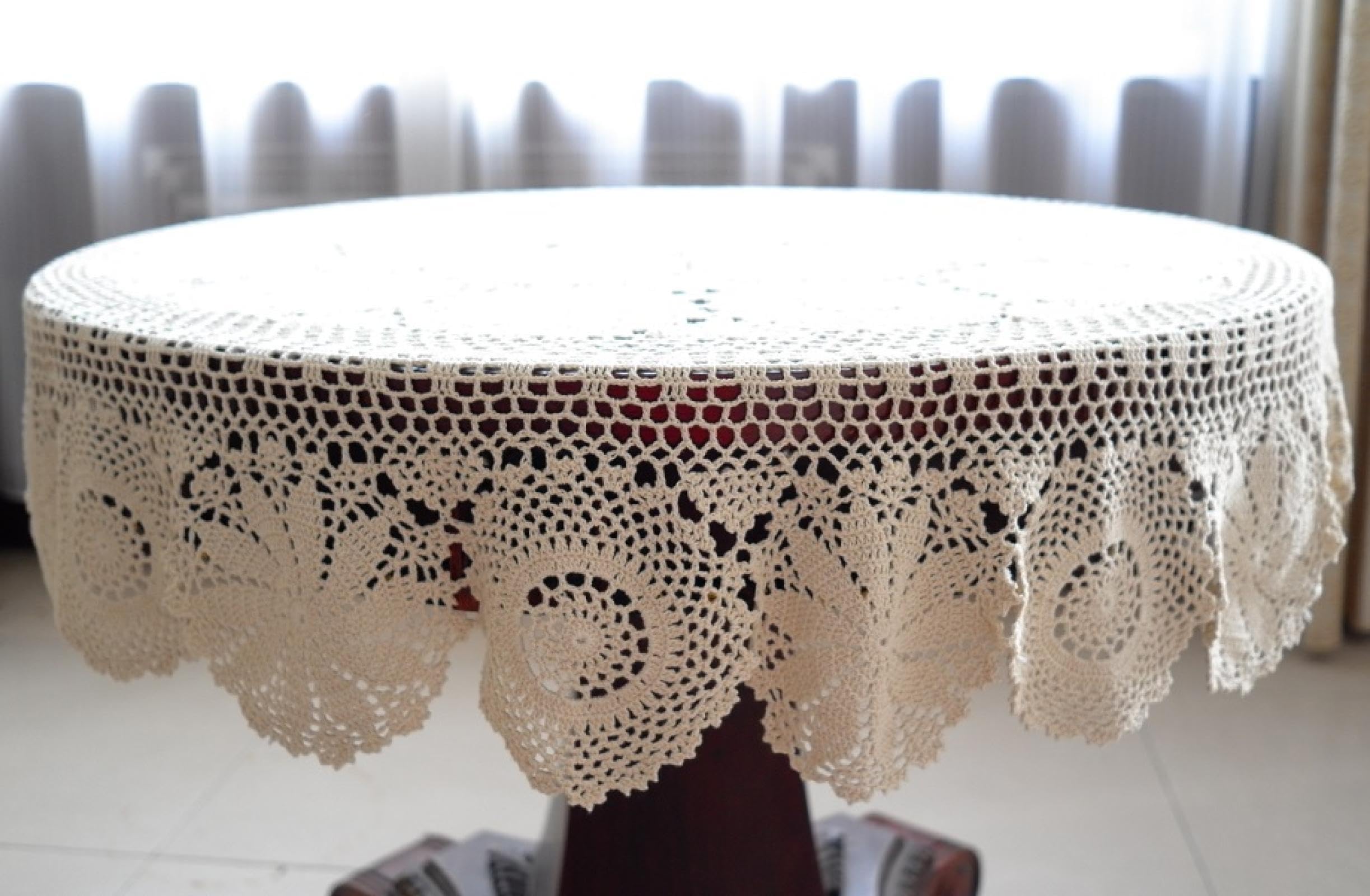 Tischdecke Handgemachte Häkeltischdecke Schöne Hand Häkeln Abendessen Runde Tischdecke Baumwolle Viele 140cm Beige