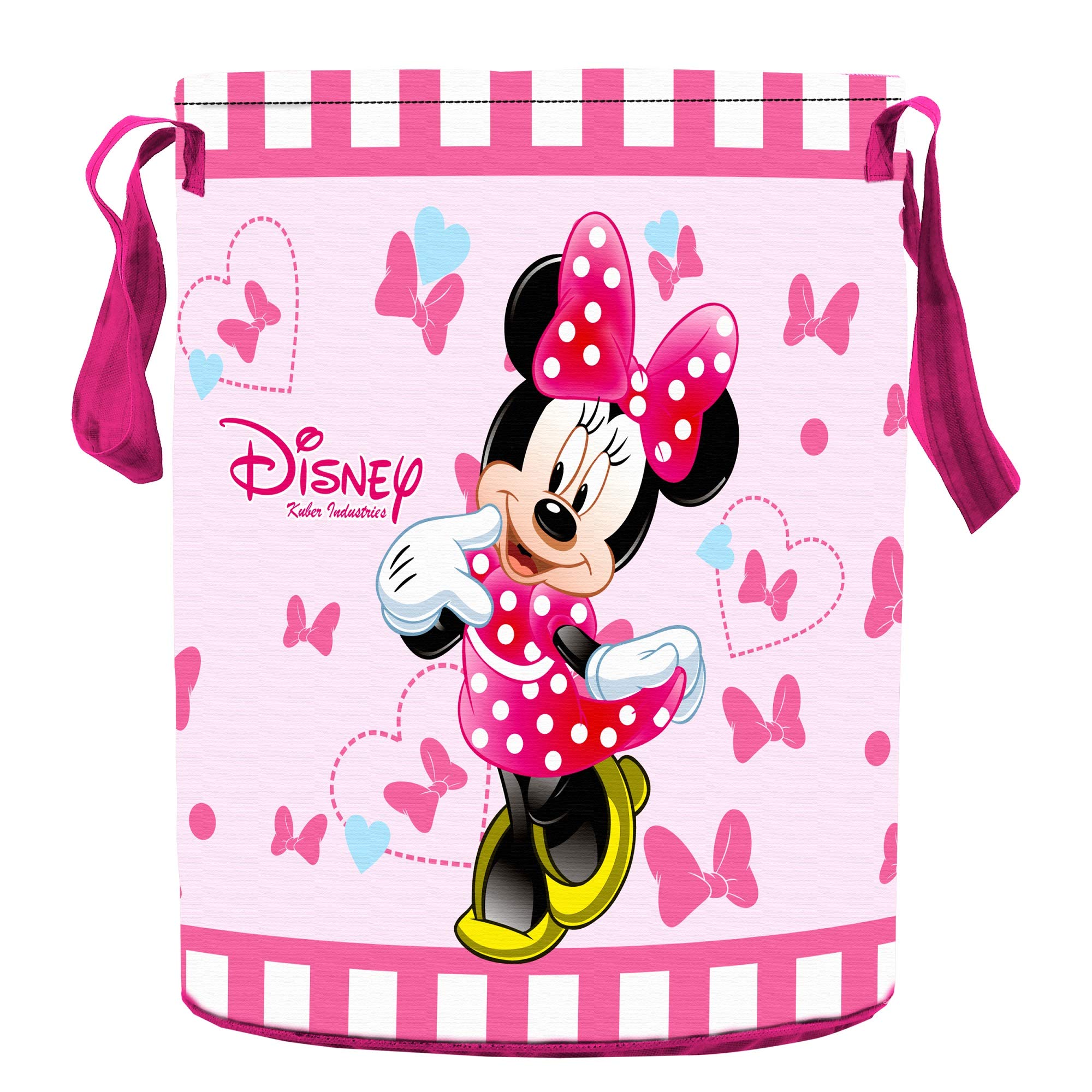 Kuber Industries Disney Print Round Laundry Bag/Bin|Water Proof Material & 3D Disney Minnie Print|Size 37 x 37 x 46 Cm, Capicity 45 L (Pink),Non Woven-image-9