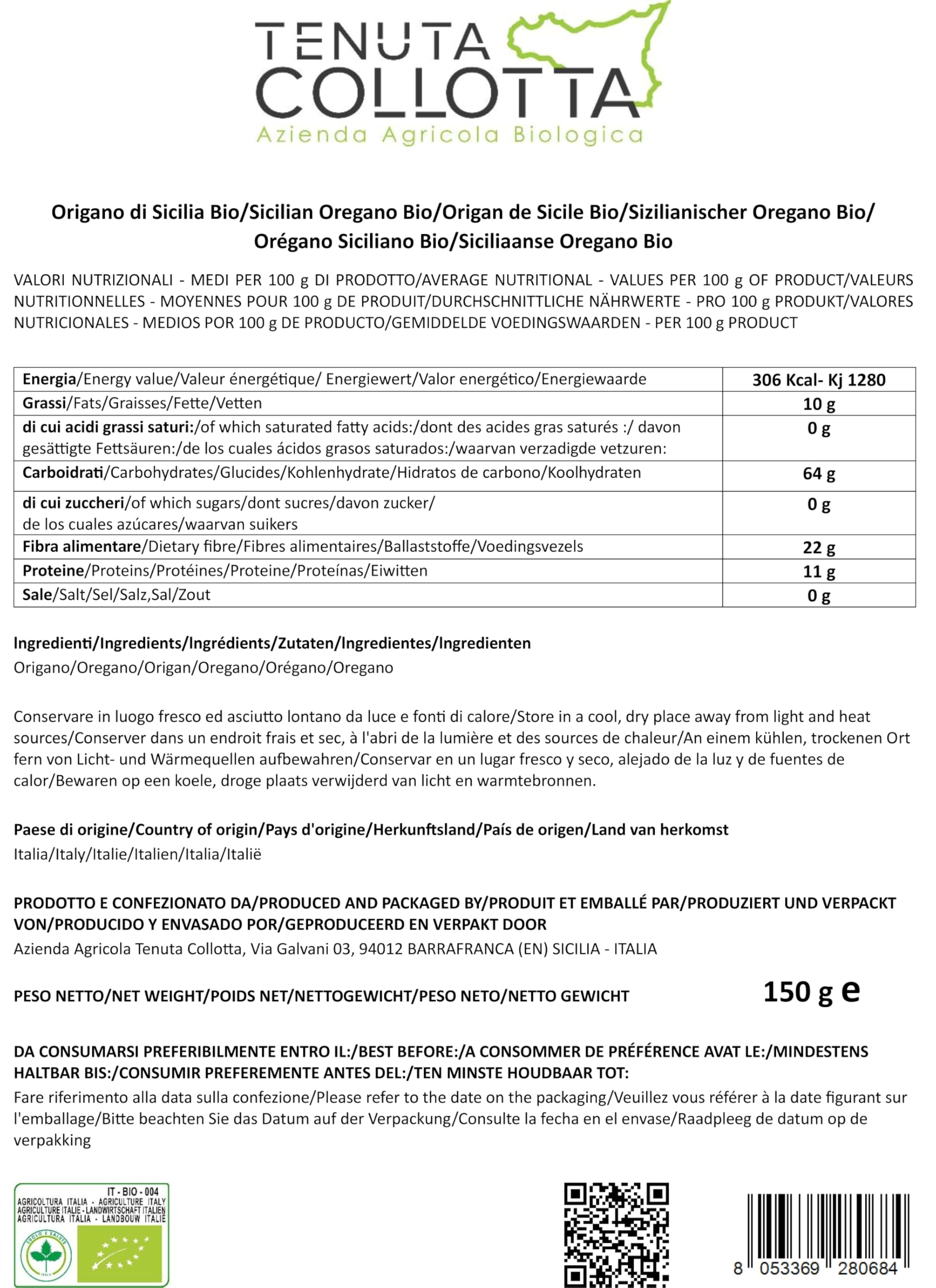 Tenuta Collotta® - Origan Biologique en feuilles séchées 150g - 100% Italien - Produit en Sicile