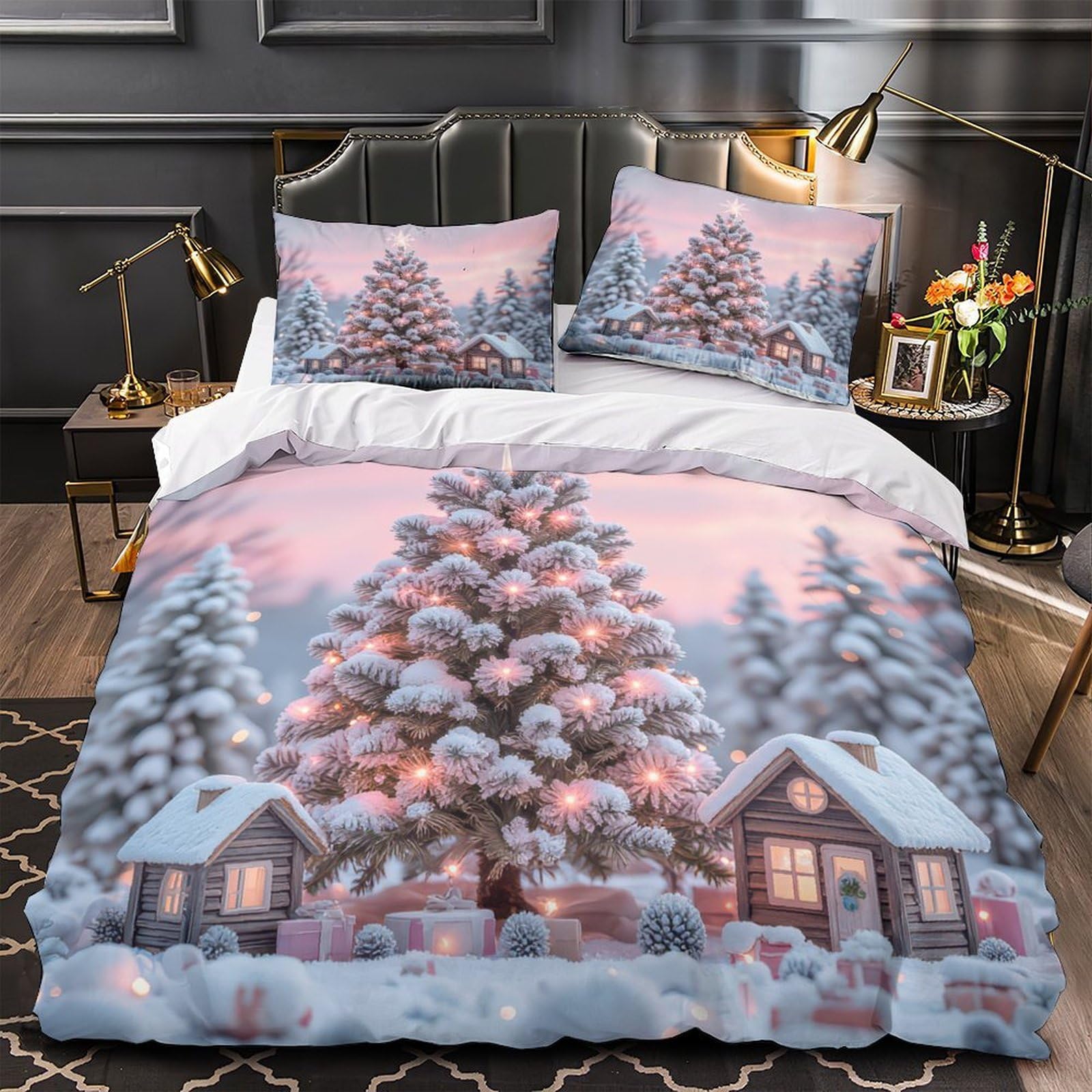 Housse de couette Noël zippée et douce pour lit enfant double confortable
