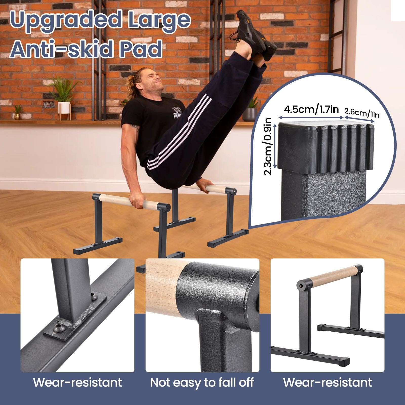 Parallettes Calisthenics Holz Rutschfeste Liegestützgriffe, Premium Turnen und Calisthenics Equipment, Rutschfeste Handstand Griffe/Dip Bar Krafttraining, Push up bar