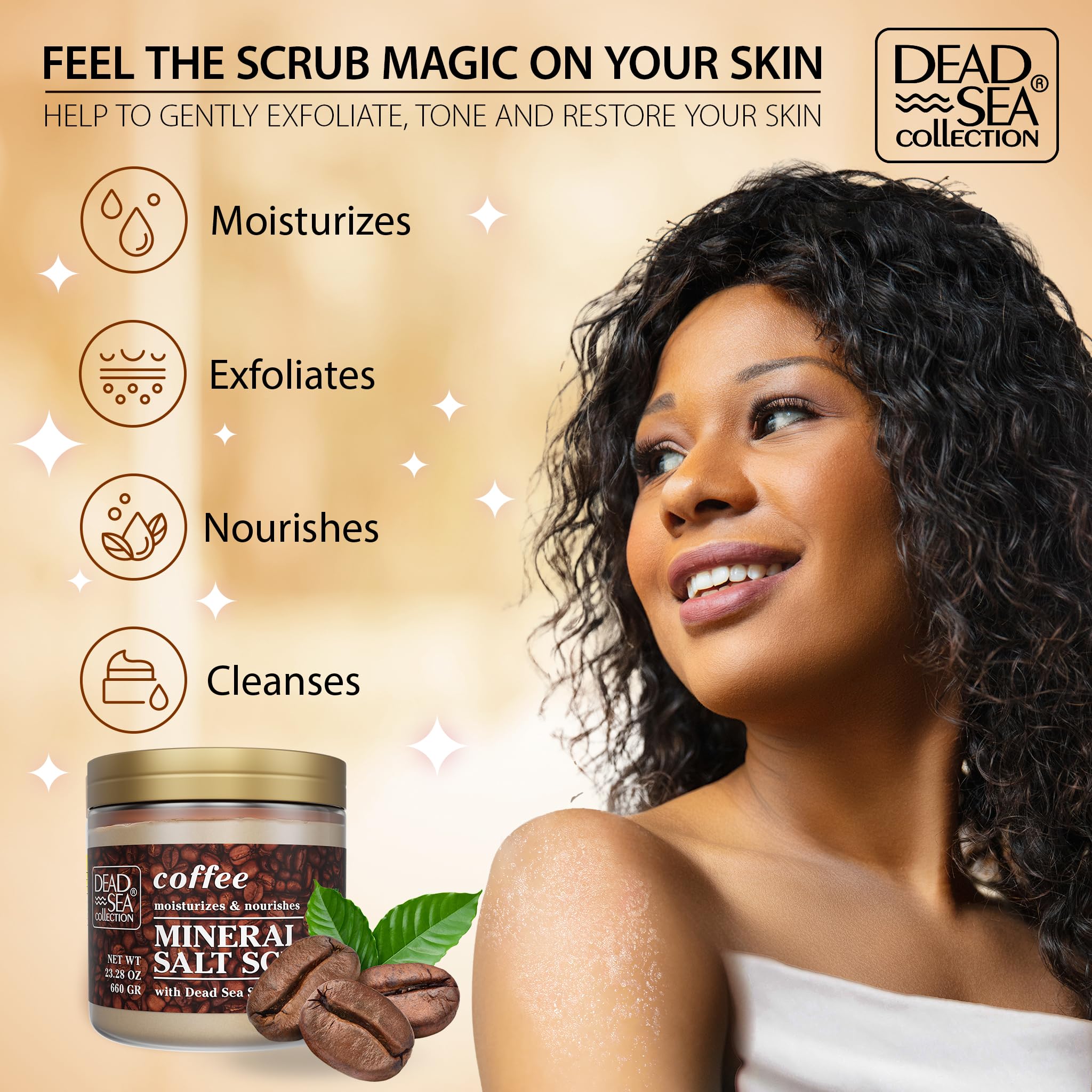Dead Sea Collection Coffee Scented Salt Body Scrub - Large 660 gr - with Pure Oils and Dead Sea Minerals, 660 g (Pack of 1) - Image 3
