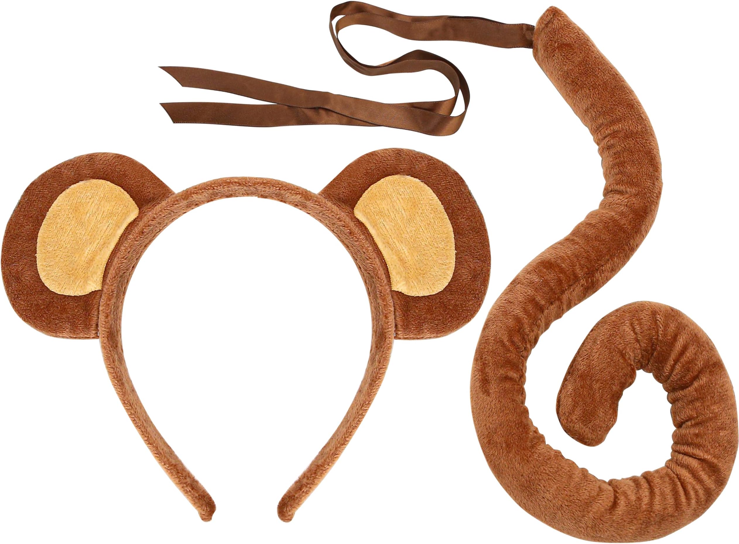 Monkey Ears and Tail Small Costume Accessories Headband Set Hair Hoop Cosplay Faux Headdress Clip Dance Fancy Party Performance Giraffe Leopard Tiger Zebra Jungle Supplies Carnival Halloween