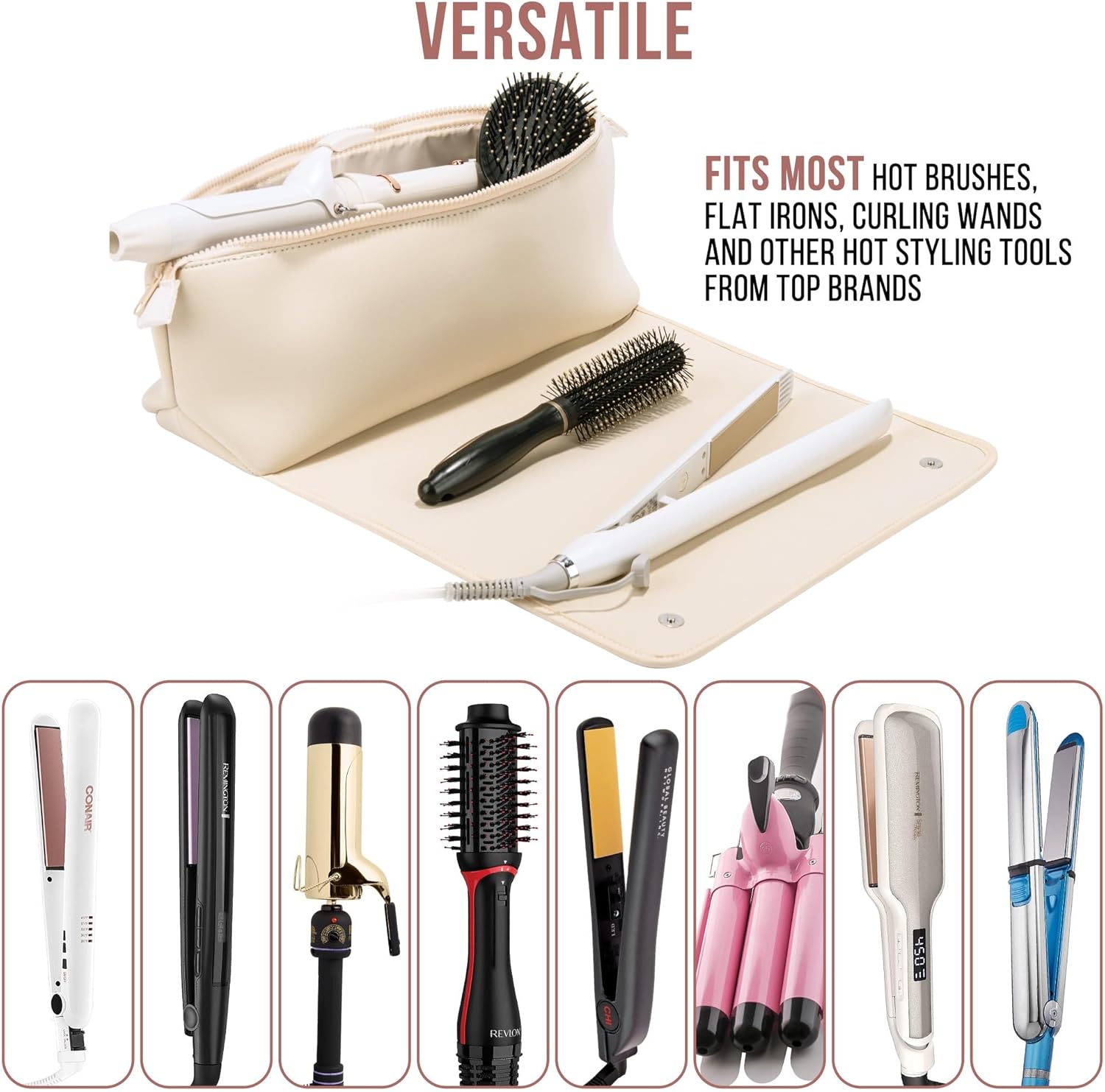 Barefoot Caribou Hair Tools Travel Bag and Heat Resistant Mat for Flat Irons, Straighteners, Curling Iron, and Haircare Accessories, 2-in-1 Design, with Interior Pockets, Portable Organizer (Ivory) 6 81oWR7TJP7L. AC SL1500