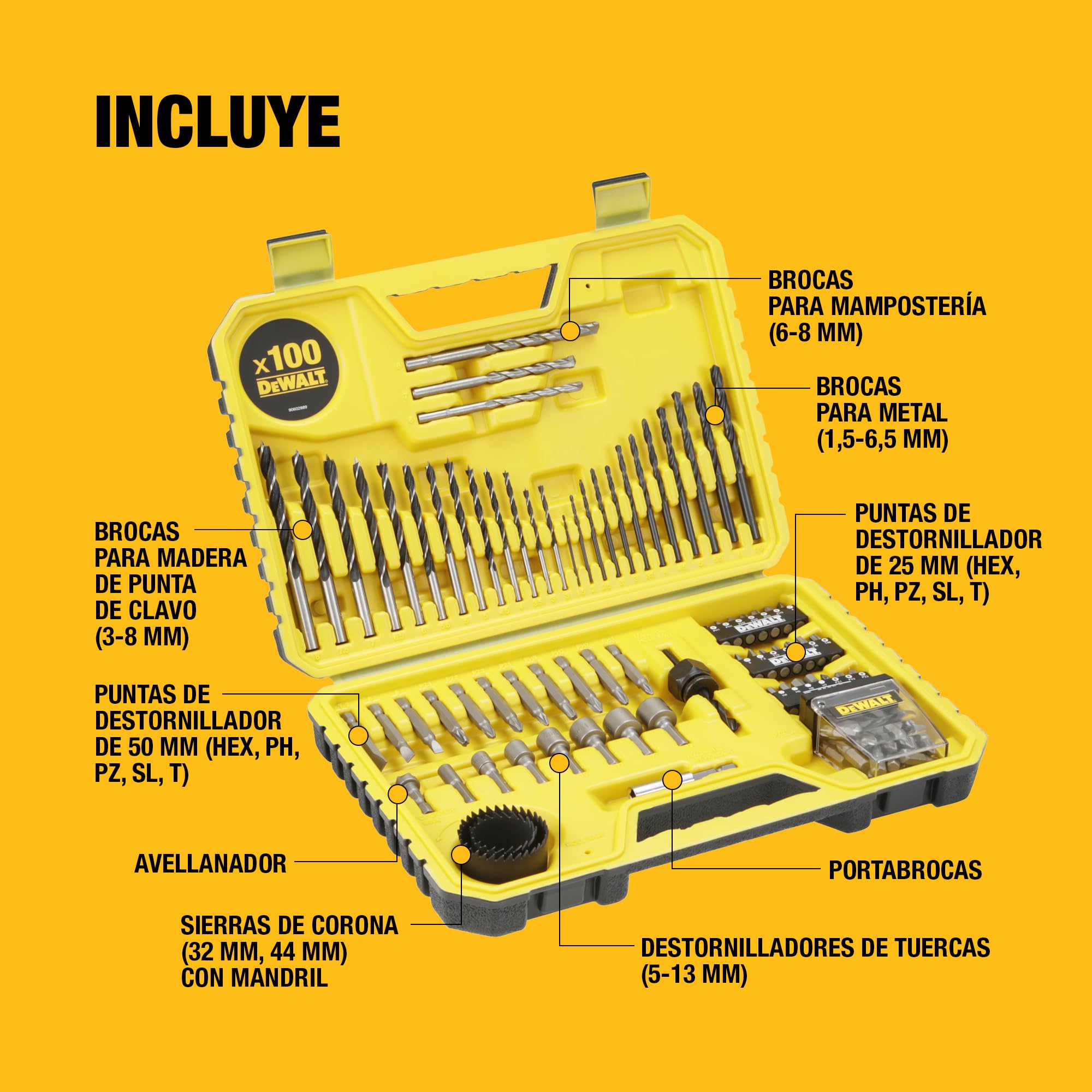 DEWALT - Juego de taladro mixto (100 piezas), DT71563-QZ