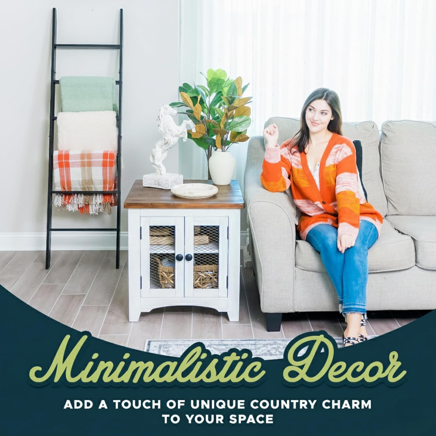 Blanket Ladder for The Living Room and Bedroom, 5ft 8 inch, 6-Tier Wall Leaning Laminate Snag Free Material (Black) Rustic Decorative Farmhouse Blanket Holder Rack, Quilt Rack Shelf, Easy Assembly