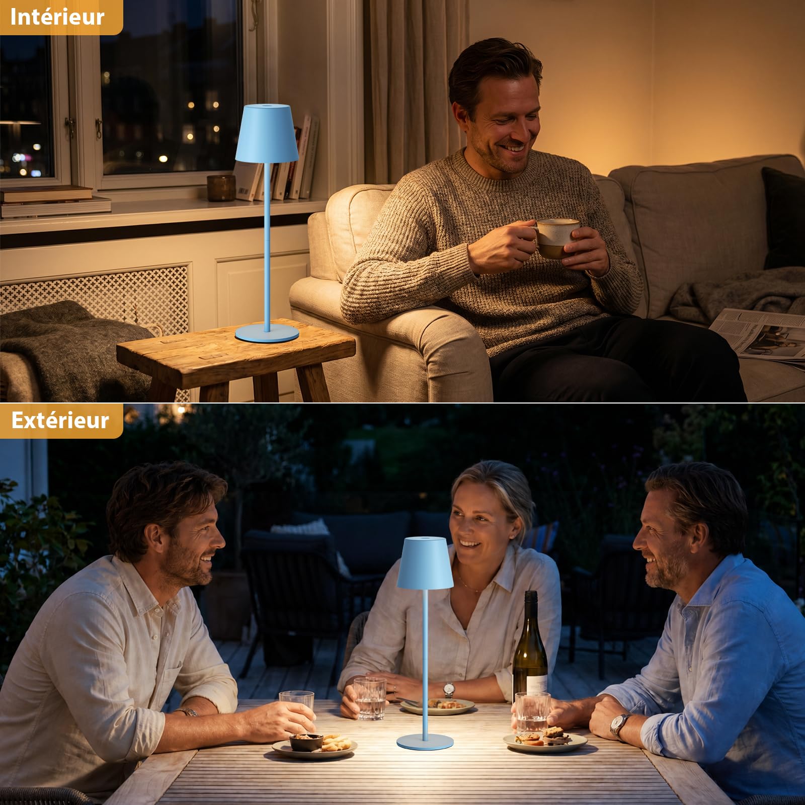 2 Pièces Lampe de Table LED Sans Fil pour Extérieur Intérieur