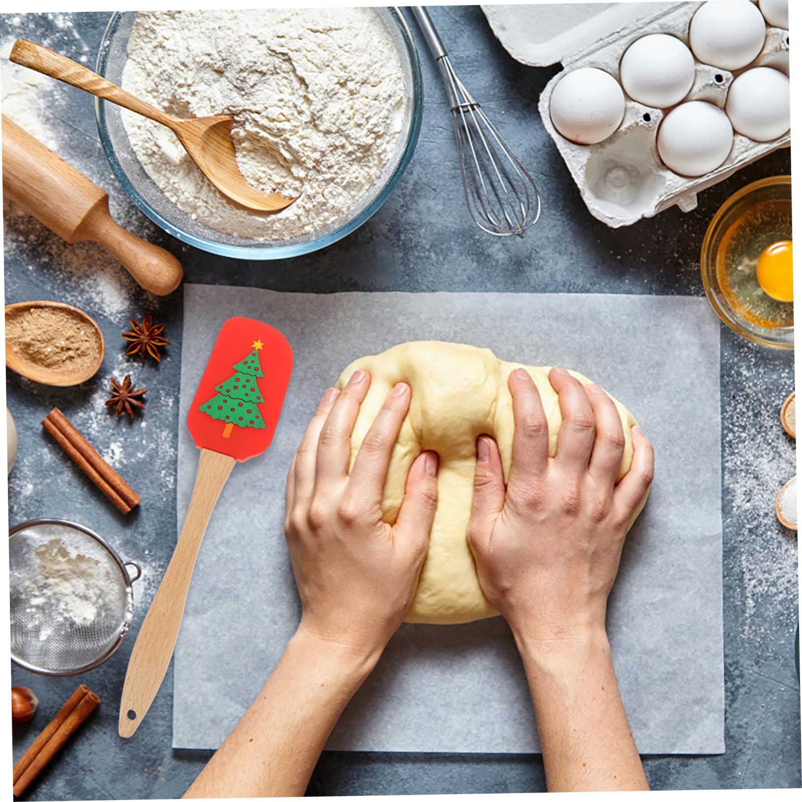 4 Piezas Espátulas de Silicona para y Crema con Diseño Navideño de Unidades Resistente Altas Temperaturas Ergonómicas y para Repostería y Alisado de Tartas