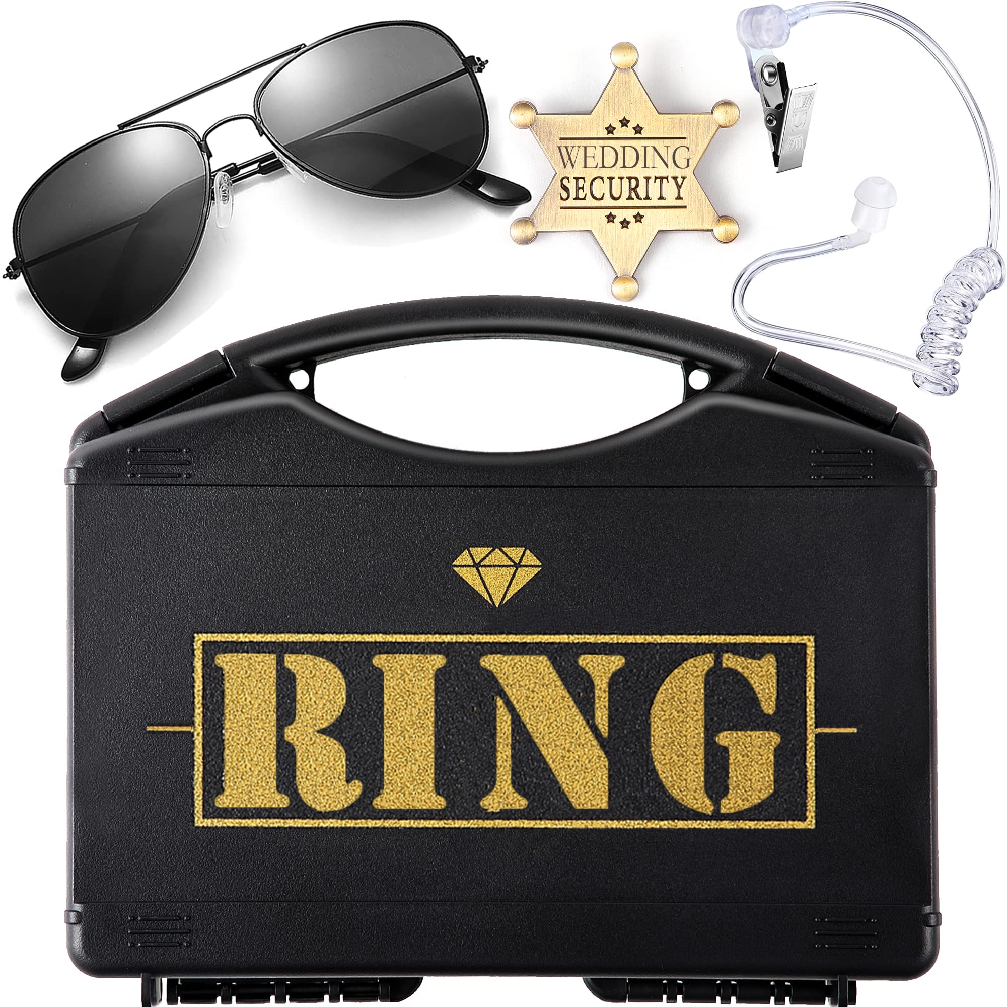 Boompark Ring Wedding Bearer Security:Wedding Security Set Ring Box + Glasses + Earpiece + Badge Gifts Proposal Cosplay