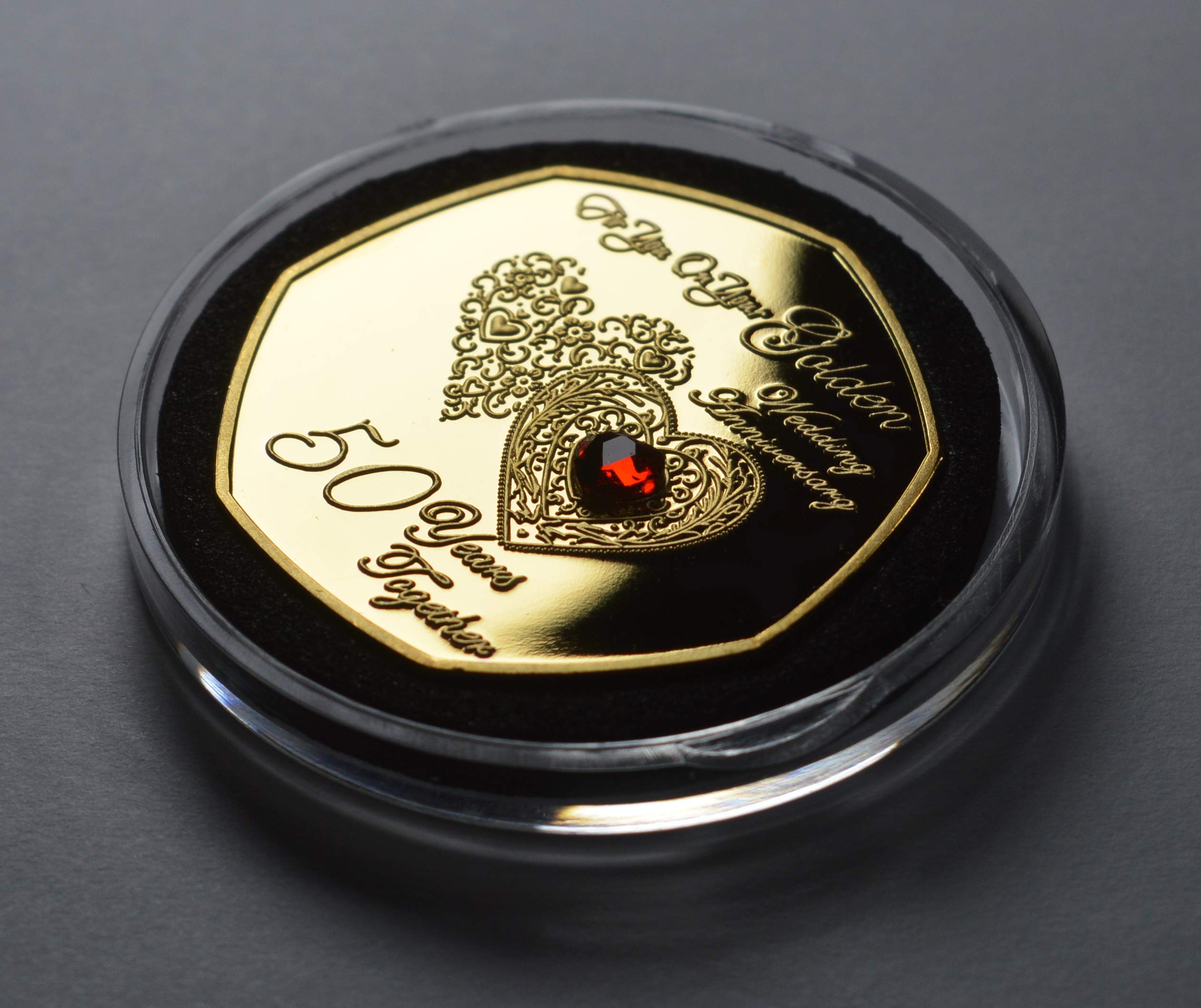 The Commemorative Coin Company 50th GOLDEN WEDDING ANNIVERSARY 24ct Gold Commemorative with Gemstone. Gift/Present 50 Fifty Years Together. Capsule - Image 2