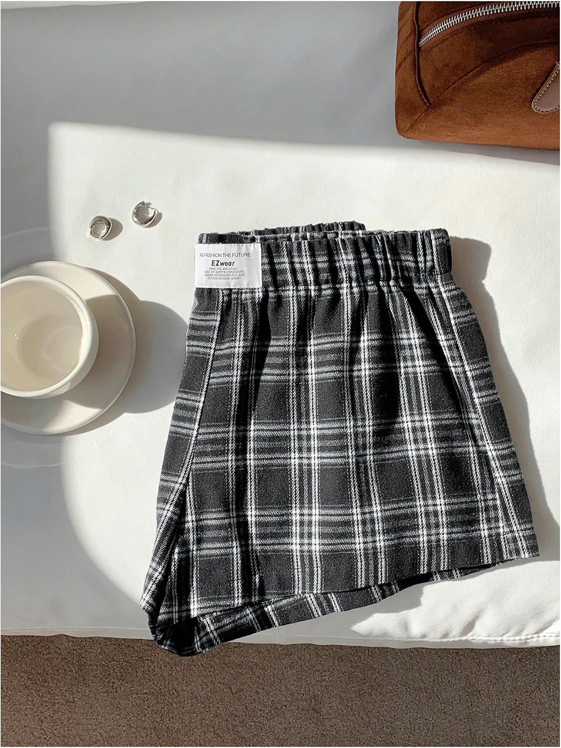 SOLY HUX Women's Plaid Pajama Shorts Elastic Low Rise Y2k Casual Summer Sleep Pj Lounge Shorts