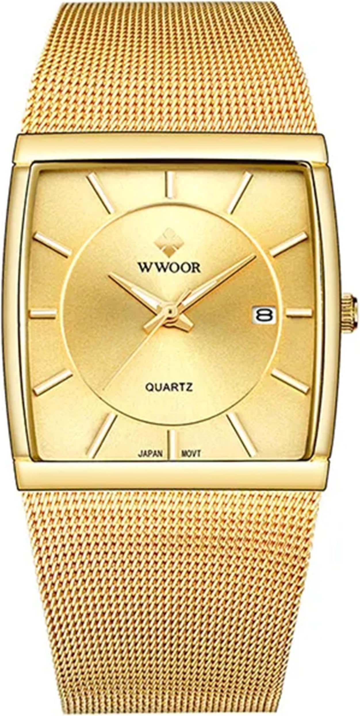 Men Watch Classic Analog Quartz Date Stainless Steel Milanese Mesh Band Ultra-Thin Rectangle Dial Luminous