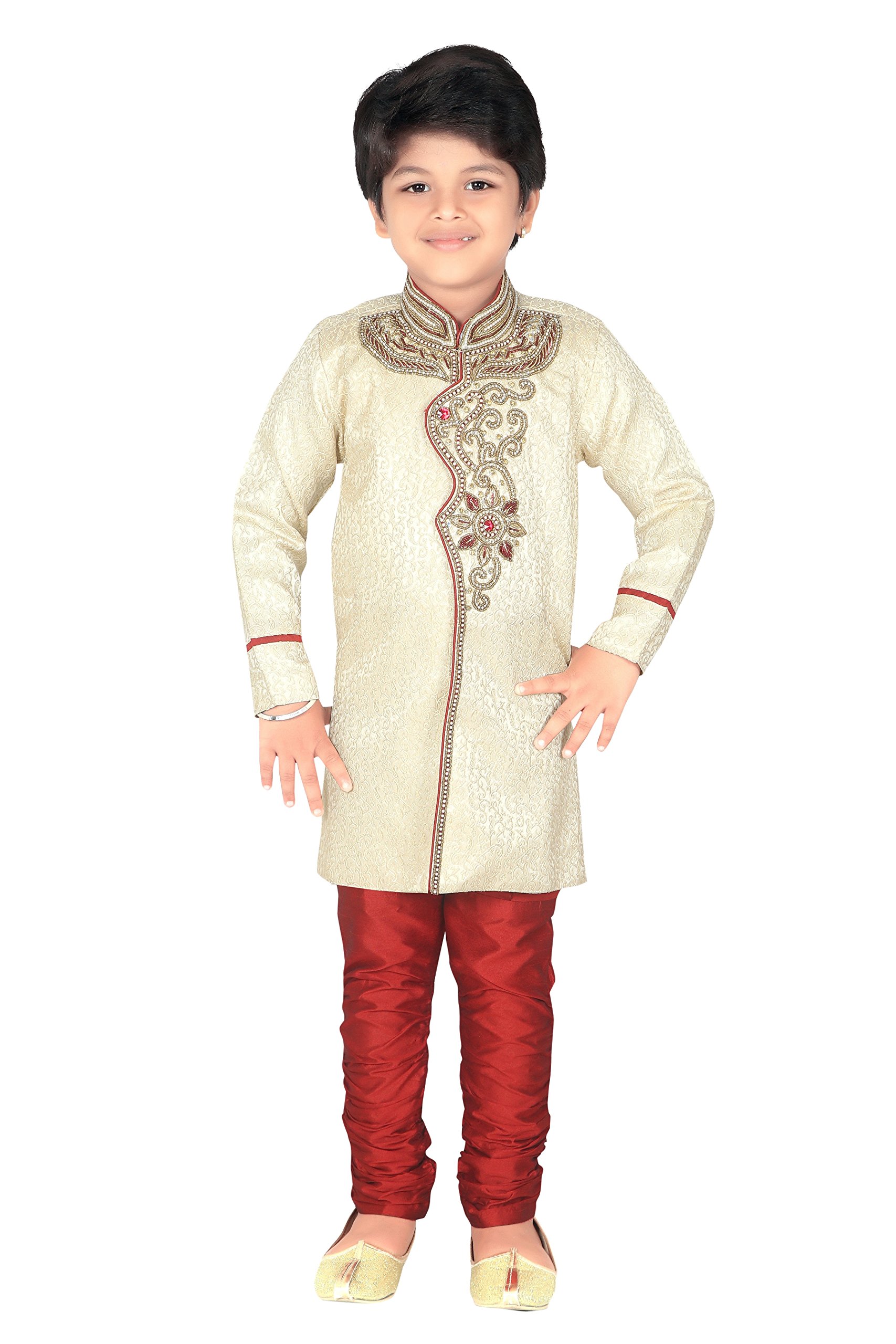 AHHAAAA Kids Ethnic Indian Hand Work Embroidery Sherwani and Breeches Set for Boys