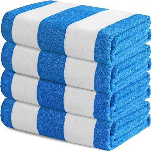 Exclusivo Mezcla Paquete de 4 toallas de playa grandes para niños y adultos, juego de toallas de playa de microfibra a rayas para piscina (rosa, 30