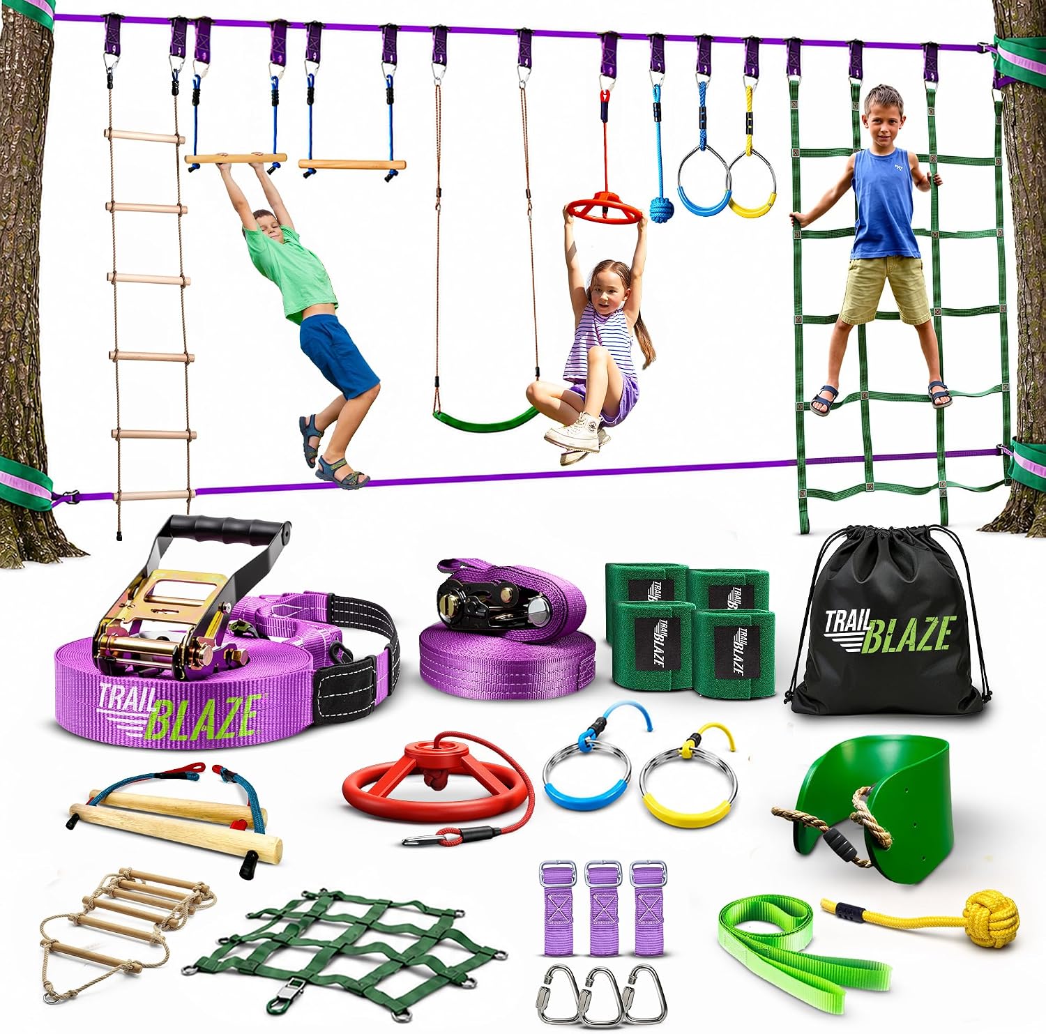 Trailblaze Ninja Warrior Obstacle Course with various obstacles and carry bag.