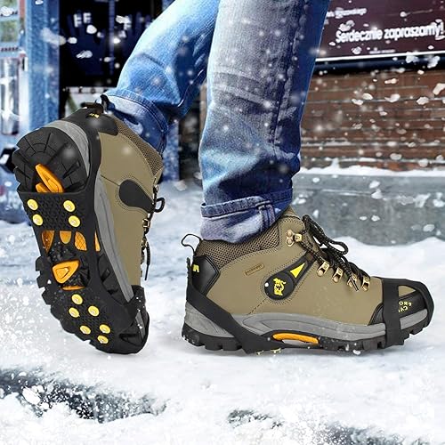 Miniatura 6 de EONPOW Ice Grips, Ice & Snow Grips Taco Sobre ZapatoBota Tracción Tacos De Goma Picos Antideslizante 10 Tacos De Acero Crampones Slip-Stretch Calzado