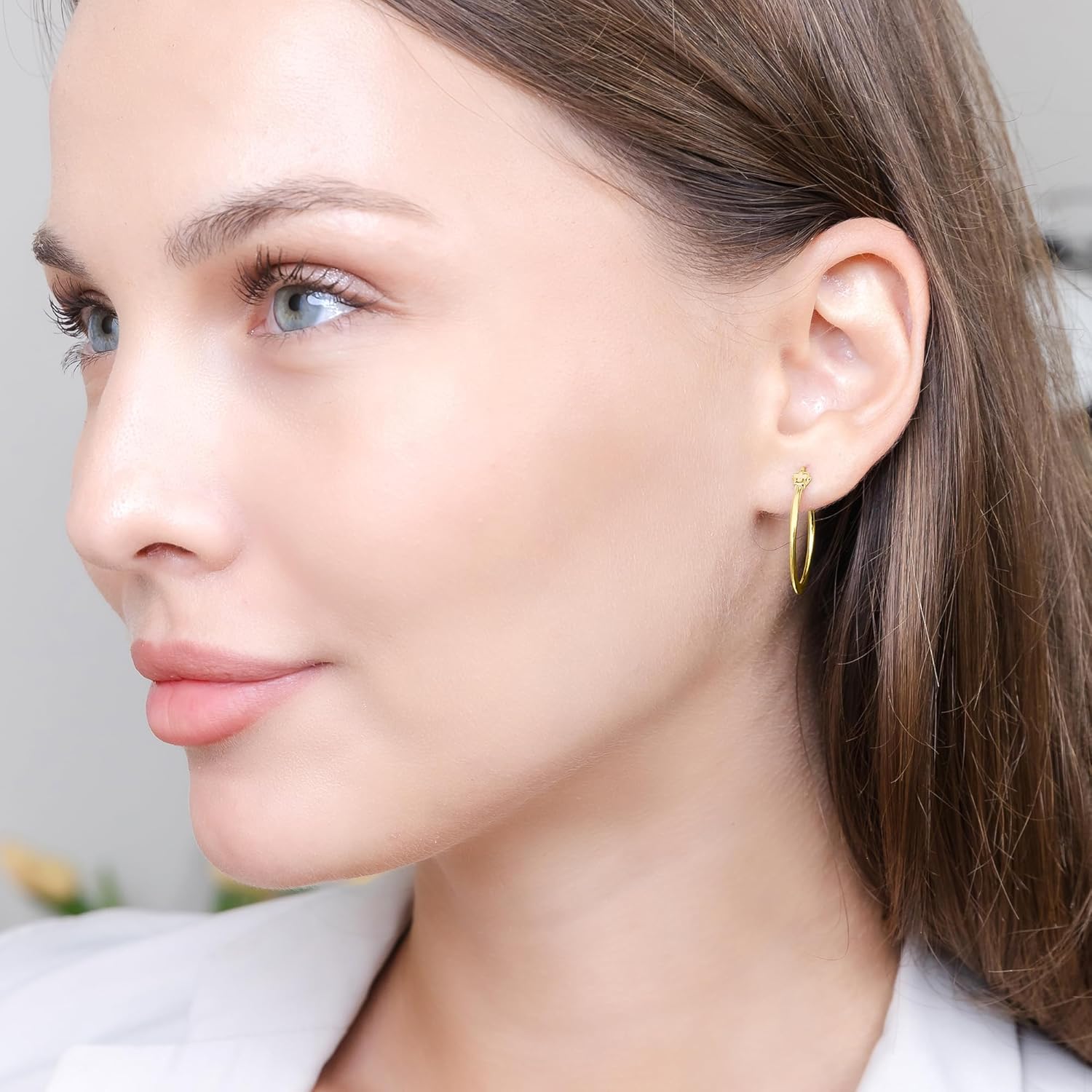 Hoops & Loops 925 Sterling Silver 23mm Oval Flat Click-top High Polished Lightweight Hoop Earrings for Women, Silver, Yellow Gold & Rose Gold