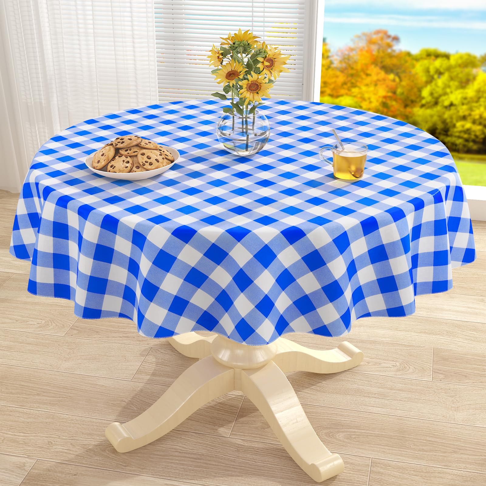 misaya Round Waterproof Vinyl Table Cloth, Flannel Backed Tablecloth