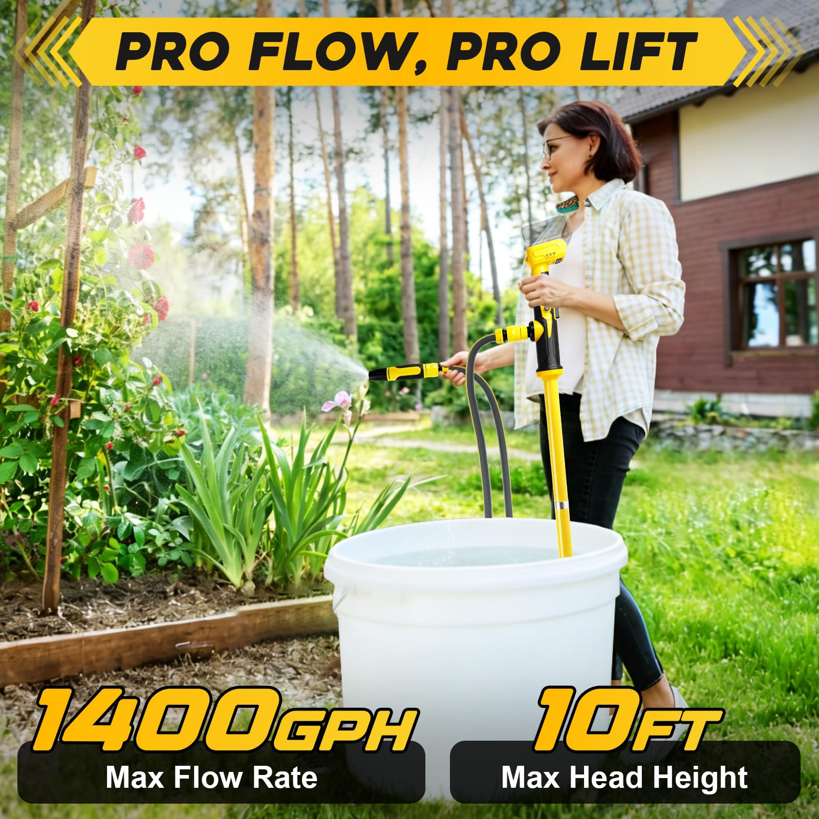 FormiPow Cordless Stick Water Transfer Pump for Dewalt 20V Battery, 1400GPH Brushless Water Pump with 10FT Lift Distance, 39.5" Suction Depth, Electric Water Pump for Pool Garden Pond (No Battery) - 3