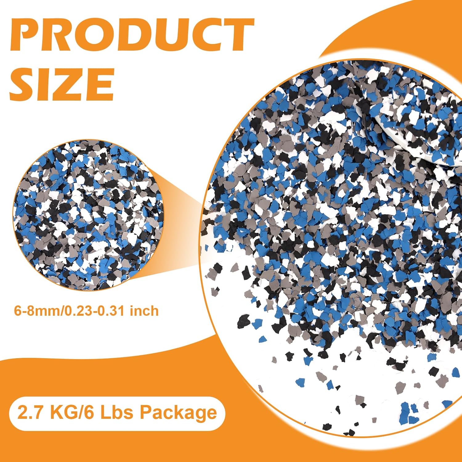 6lbs Epoxy Floor Flakes Black Gray White Blue 6-8mm Blend Decorative Color Chips Epoxy Flooring Paint Chips Garage Floor Paint Flakes Concrete Floor Coating for Garages Basement Interior Exterior