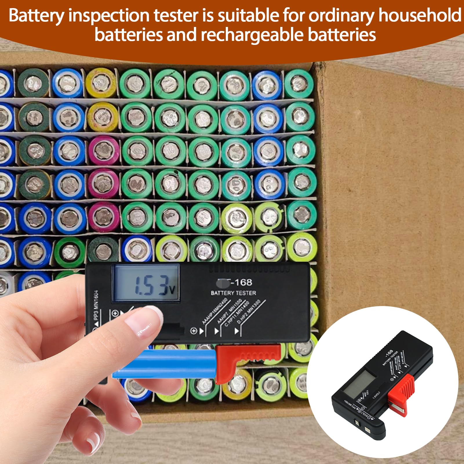 Testeur de Piles Universel Numérique BT-168D pour AA AAA C D 9V 1.5V Piles Bouton avec Ecran LCD