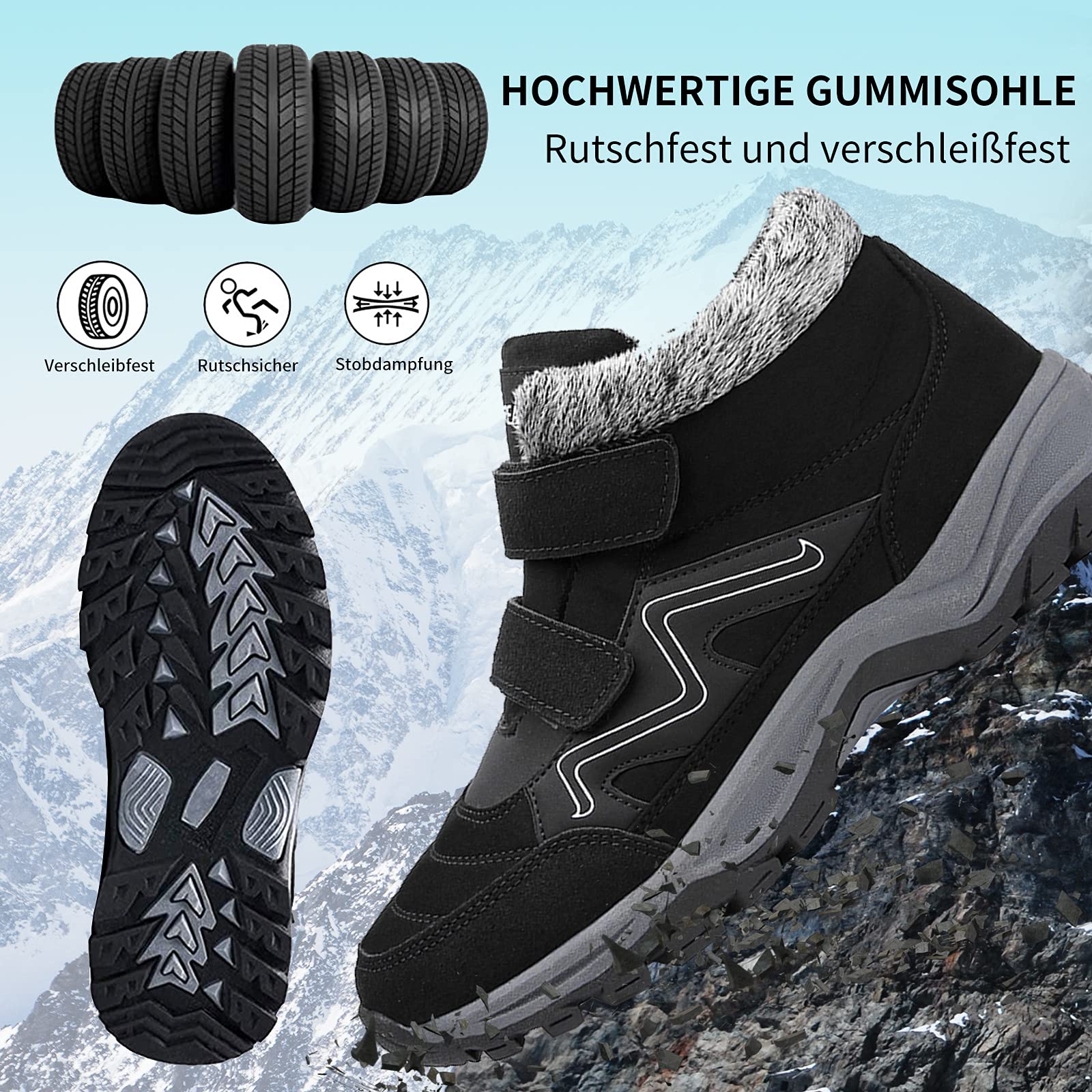 visionreast scarpe invernali Stivaletti da Neve Uomo Donna Caldo Cotone Pelliccia Outdoor Sneakers Allineato per velcro