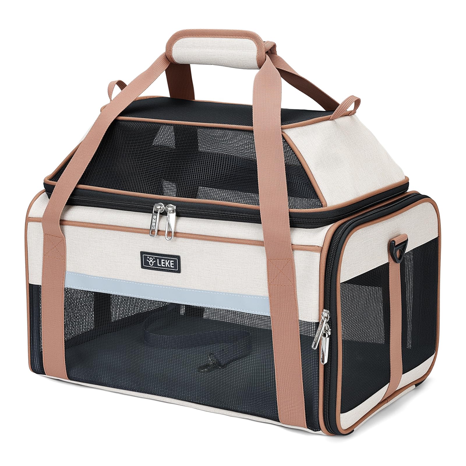 Lekereise Top-Expandable Pet Carrier 17x11x9.5 Inch Alaska Hawaiian Airline Approved Soft Sided Underseat to 12lbs Travel Carriers for Small Cats and Dogs with Locking Safety Zippers Anti-Scratch Mesh