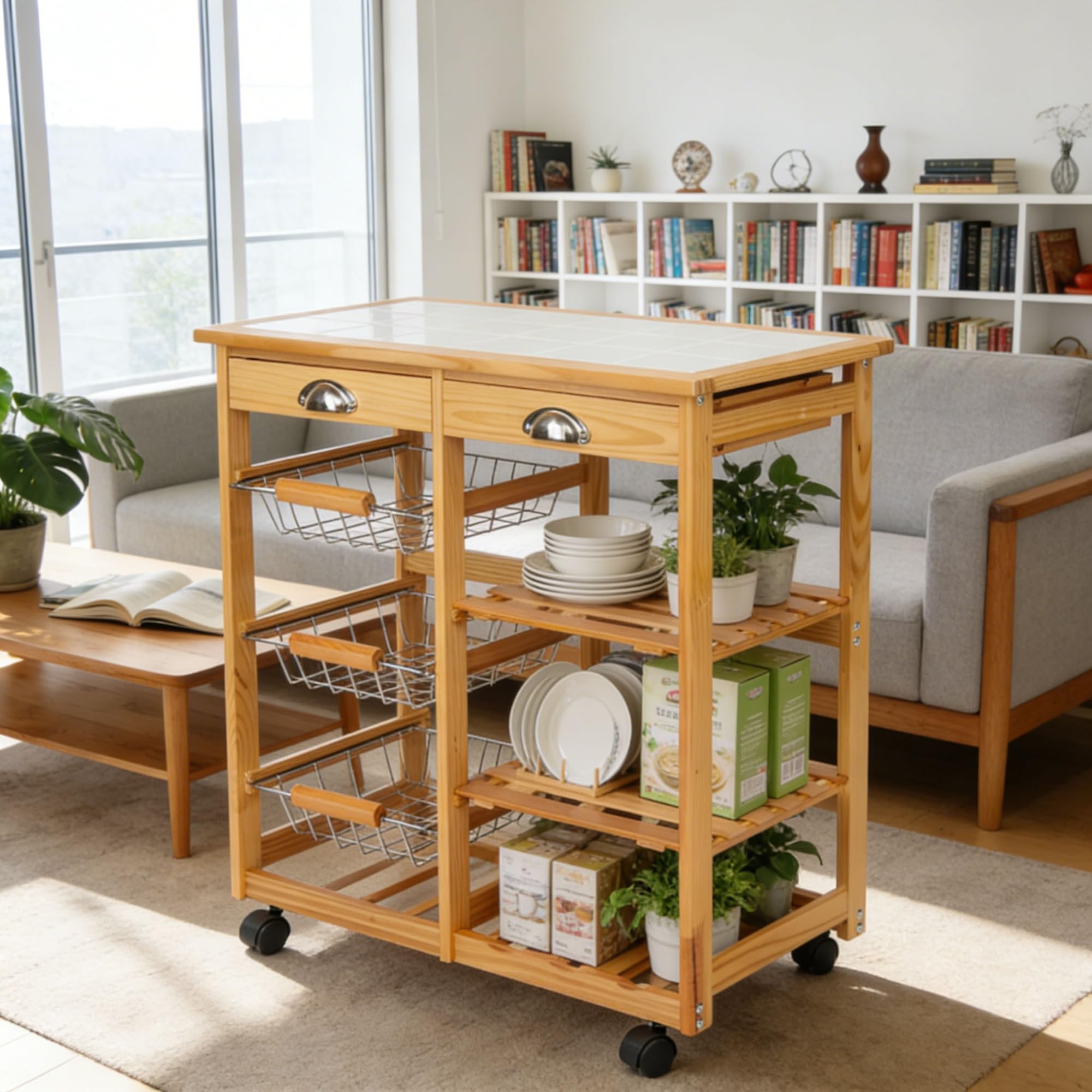 Carrello multiuso da cucina Carrello for cucina e sala da pranzo, scaffale portaoggetti rimovibile a 2 cassetti con ruote girevoli, carrello da cucina, carrello for organizzare la cucina Carrello di s