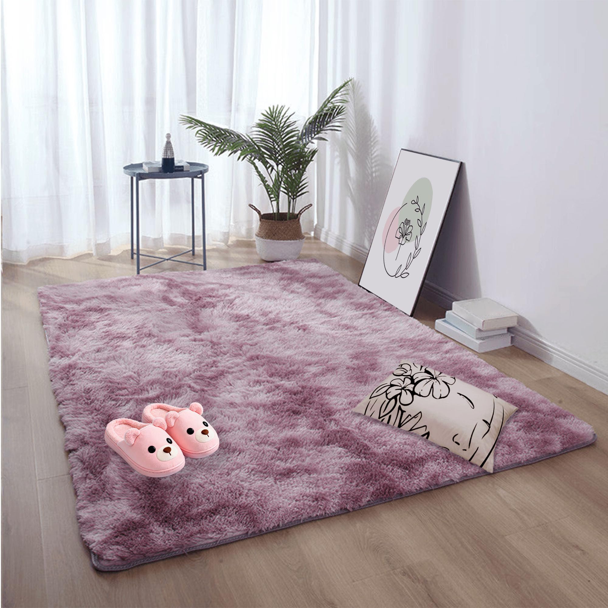 Tapis de chambre doux rose pourpre parfait pour réchauffer vos pieds le matin