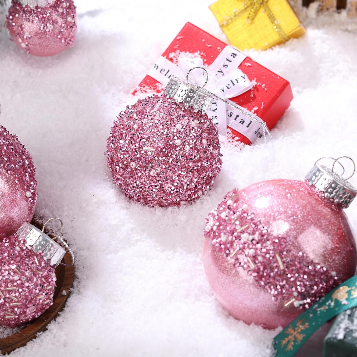 Civaner 24 Pcs Glitter Christmas Ball Ornaments Set 3.2'' 2.4'' 1.6'' Christmas Tree Ornaments Hanging Sequin Shatterproof Balls for Xmas Tree Wreath Garland Xmas Home Decor(Pink) - Image 5