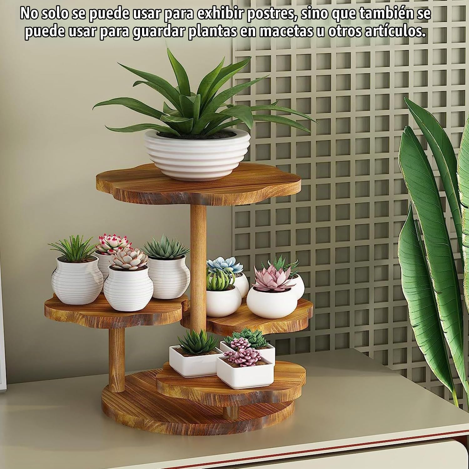4 Niveles Para Buffet De Madera Porta Tartas,Soporte Para Tartas/Cupcakes De Madera,Fácil De Montar,Para Fiestas De Cumpleaños,Bodas,Fiestas(Marrone,con bordi smerlati)