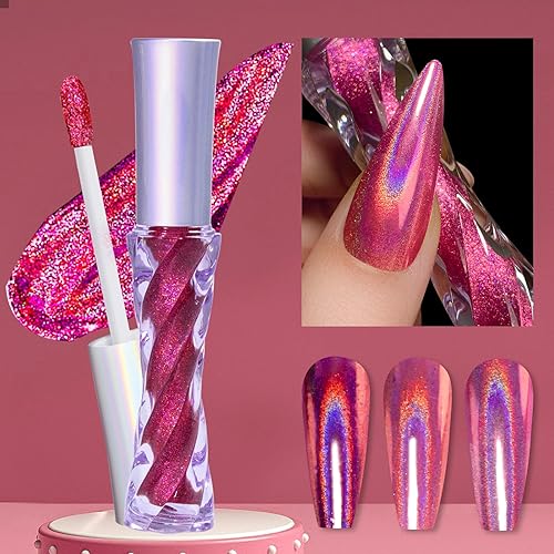 U-Shinein Polvo holográfico para uñas, polvo holográfico rojo rubí para uñas cromadas, arco iris, unicornio, efecto espejo, polvo con brillantina,
