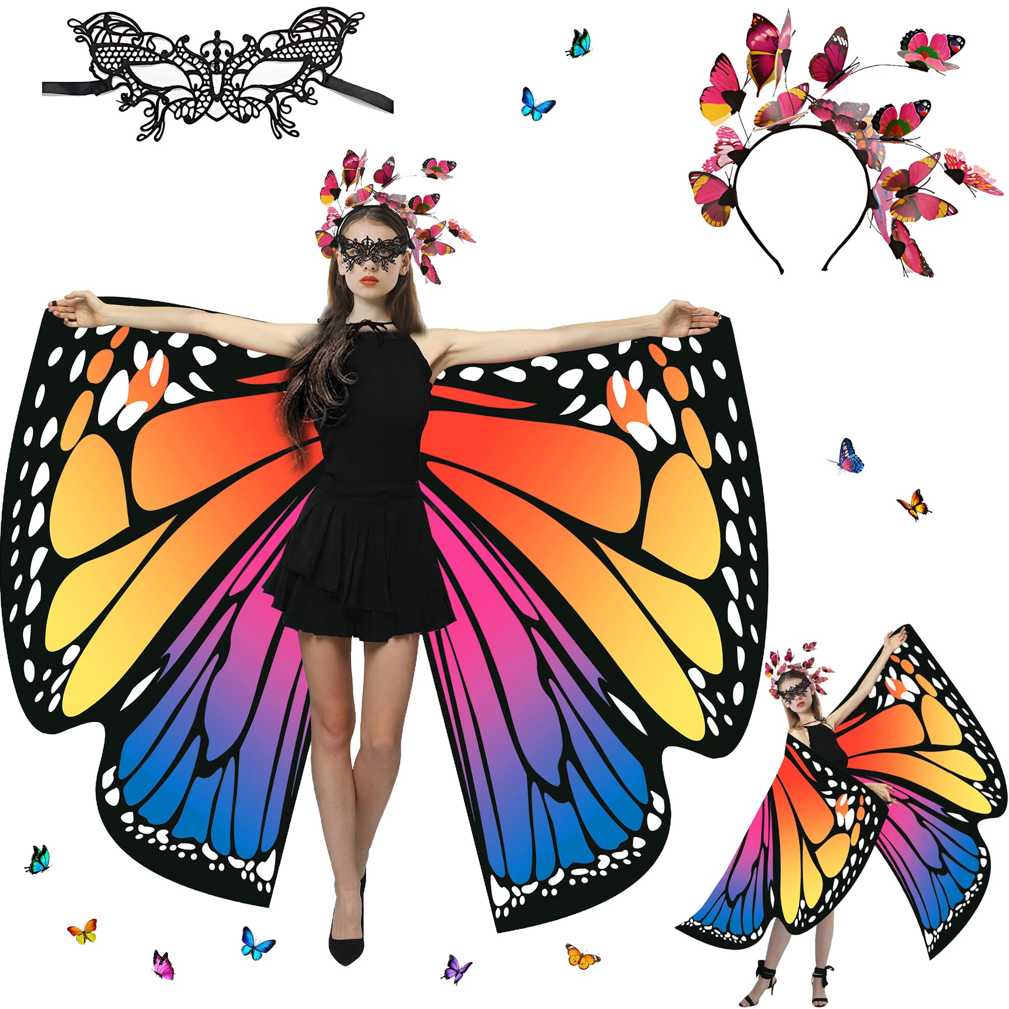 Sundonix Fasching Schmetterling Umhang für Damen Kinder- Farbenfrohes Karneval Kostüm Damen, Ideal für Karneval, Fasching und Cosplay Polyester, Beidseitige Druck