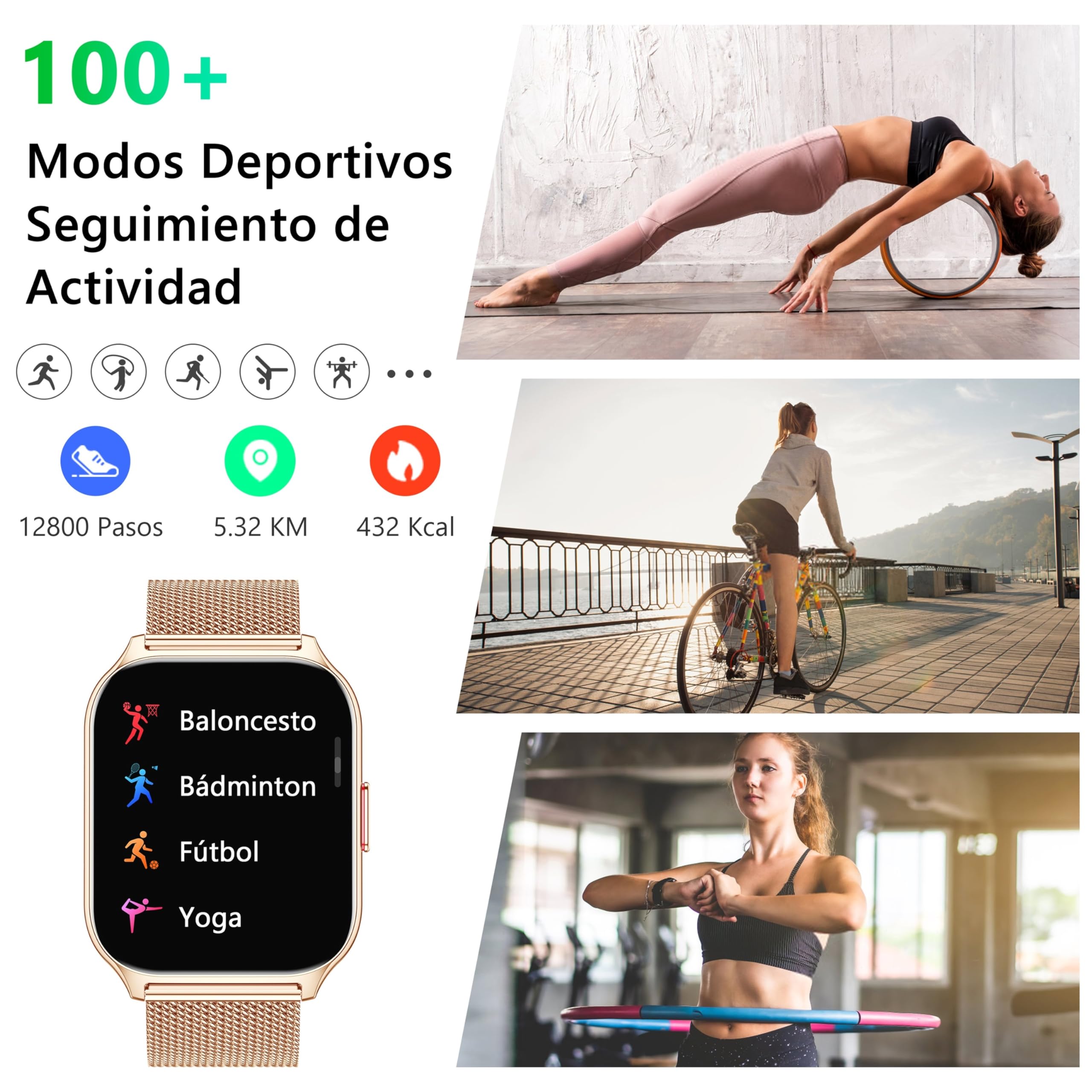 Reloj Inteligente Mujer Hombre, Usado con Aplicación FitCloudPro, Bluetooth Llamada, 2'' Smartwatch con Presión Arterial, 100+ Deportes, Ritmo Cardíaco, DIY Esferas, para iOS Android