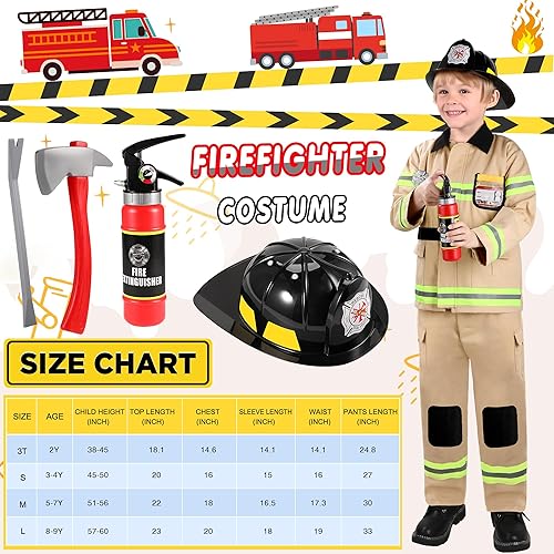Miniatura 6 de GIFTINBOX Disfraz de bombero para niños, disfraz de bombero para niños con accesorios, disfraz de Halloween para niños, juego de rol