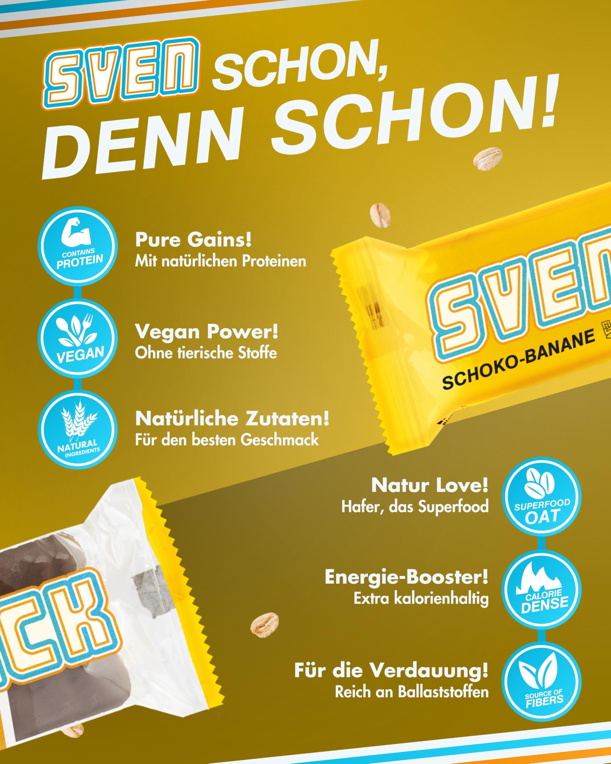 Sven Jack (Energy Cake) Haferriegel Schoko-Banane 20x 65g I Original Haferflocken Energieriegel I Veganer & Laktosefreier Haferriegel I Langkettige Kohlenhydrate & wenig Zucker I Müsliriegel