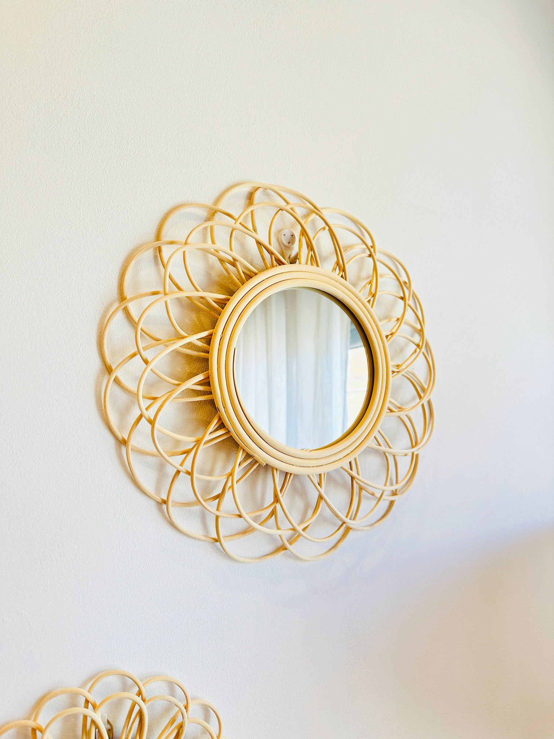 Juegos de 3 Espejos de Pared Ratan Natural Combinado Nordicos de 25 cm y 40 cm (25 cm Y 40 cm)