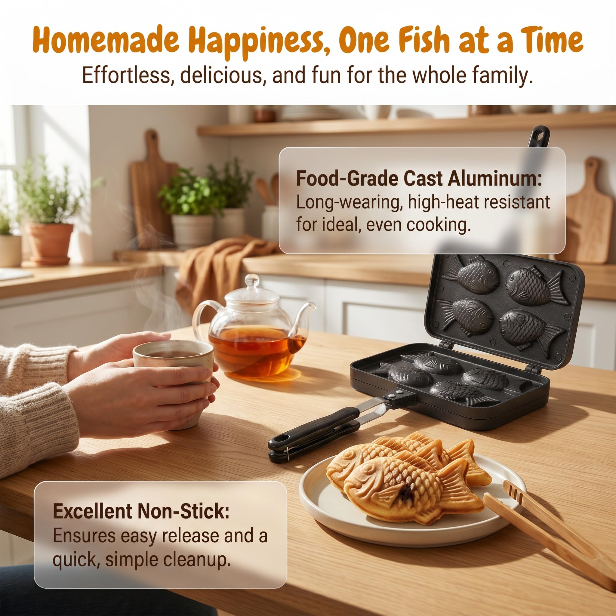 Piastra per Waffle A Forma di Pesce, Piastra Antiaderente per Pancake Taiyaki, Utensile Elettrico per La Cottura in Casa, Cucina E Ristorante, Piastra per Waffle Facile da Pulire