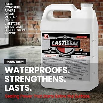 LastiSeal Brick & Concrete Sealer Satin (5-gal) - Water-Based Penetrating Sealer for Brick, Concrete, Stone, Porous Masonry - , Low Gloss Sheen
