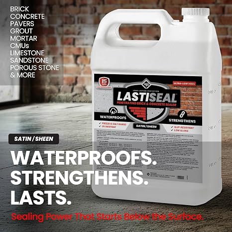 LastiSeal Brick & Concrete Sealer Satin (5-gal) - Water-Based Penetrating Sealer for Brick, Concrete, Stone, Porous Masonry - , Low Gloss Sheen