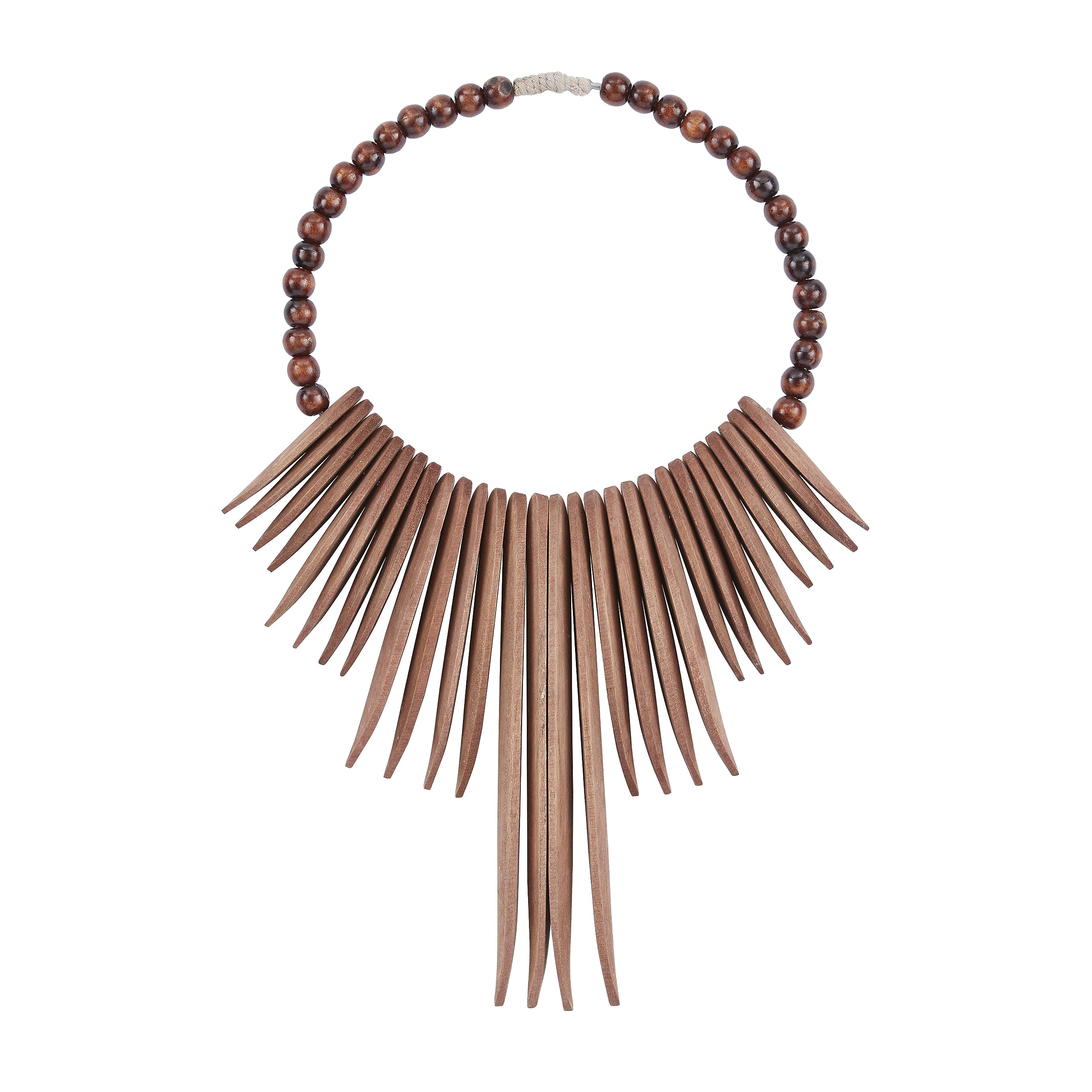 Deco 79 Wood Tribal Home Wall Decor Statement Necklace Wall Sculpture with Beaded Detailing, Wall Art 13" x 3" x 18", Brown ( similar to the photo)