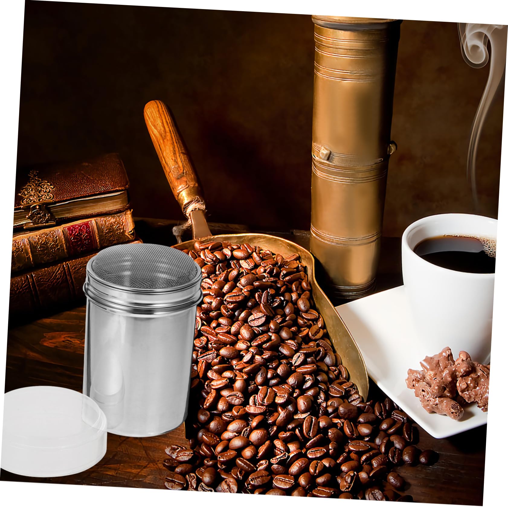 KICHOUSE Powdered Sugar Shaker Duster Lid Fine Mesh Cocoa Flour Shaker Stainless Steel Dusting Tube for Coffee Toppings