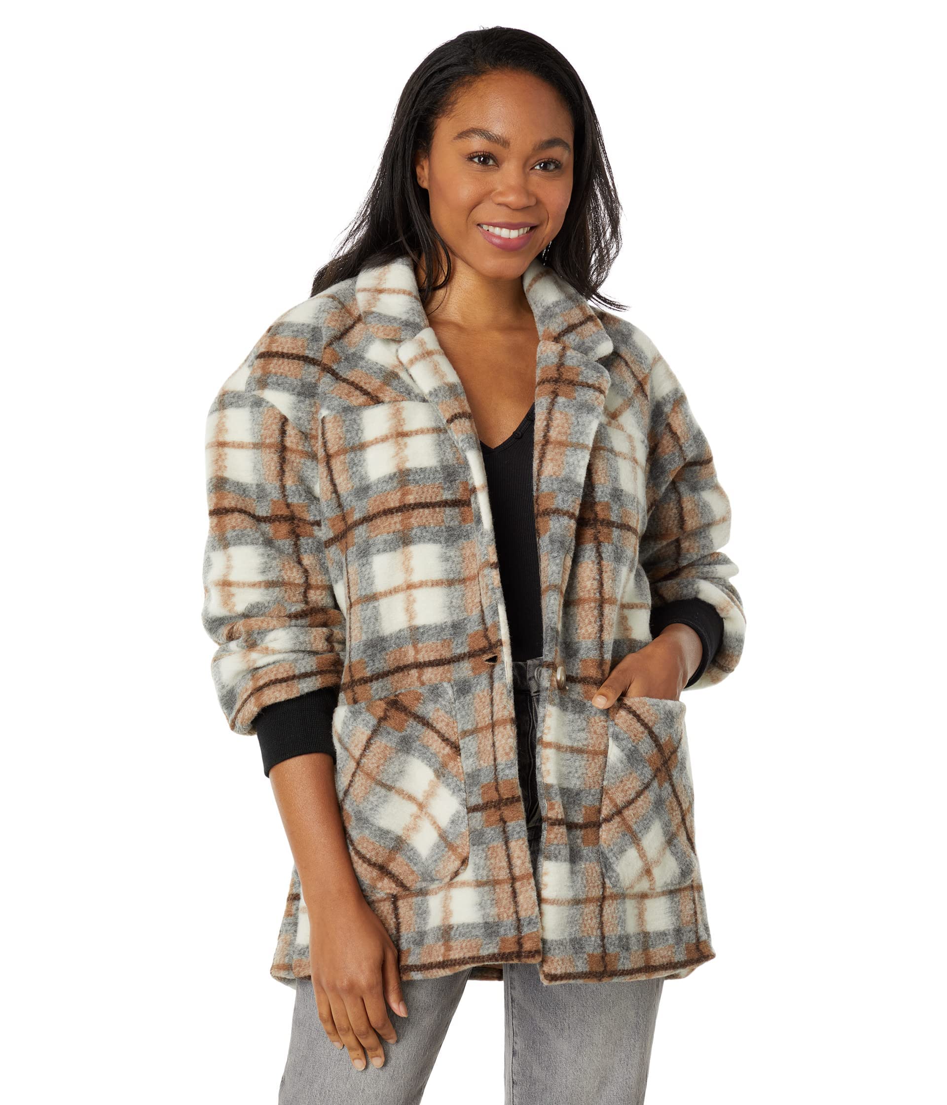 [BLANKNYC] Womens Luxury Clothing Plaid Shirt Jacket, Stylish Shacket  Trendy Coat