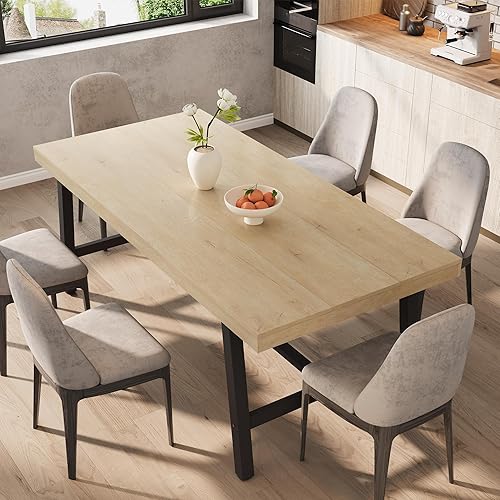 Miniatura 11 de IDEALHOUSE Mesa de comedor industrial para 6-8 personas, mesa de cocina grande de madera de 70.87 pulgadas con marco de metal resistente, mesa de
