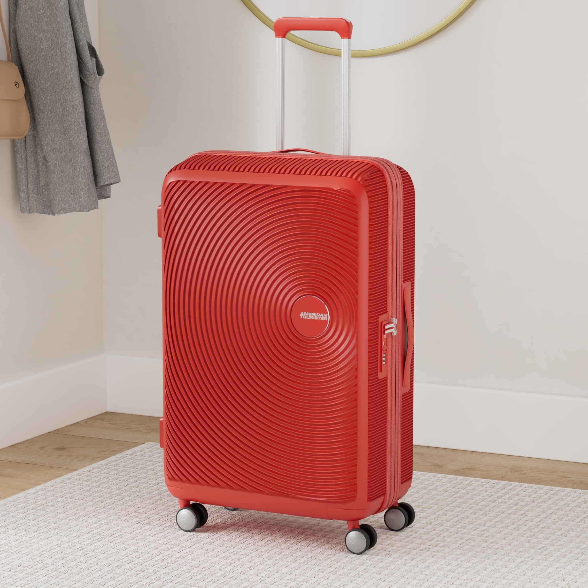 American Tourister Soundbox - Spinner L Advanced Suitcase, 77 cm, 97/110 L, Rosso (Coral Red)